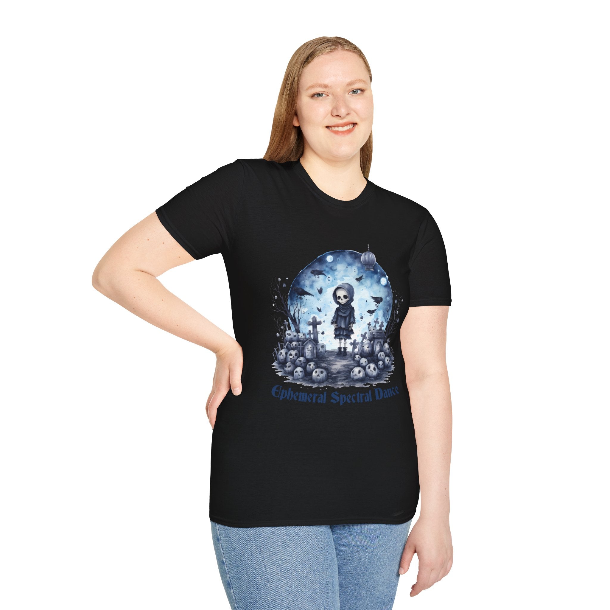 T-Shirt — Gothic Cute Grim Reaper Design (“Ephemeral Spectral Dance”)