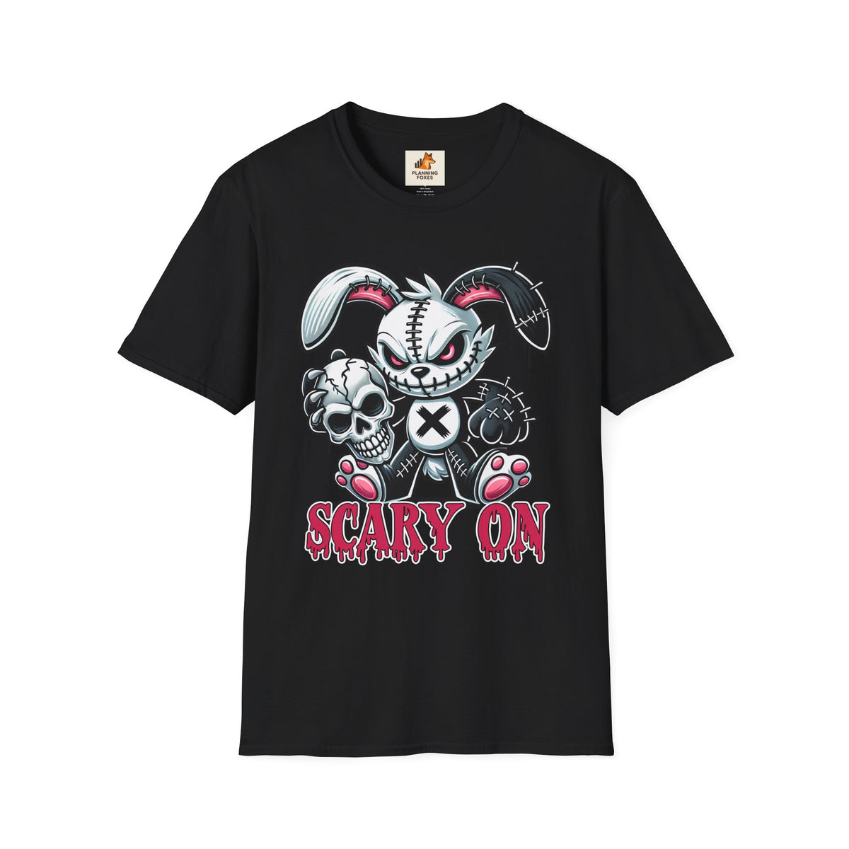 Scary On® Patchwork Demon Bunny T-Shirt — Horror Skull Graphic Tee