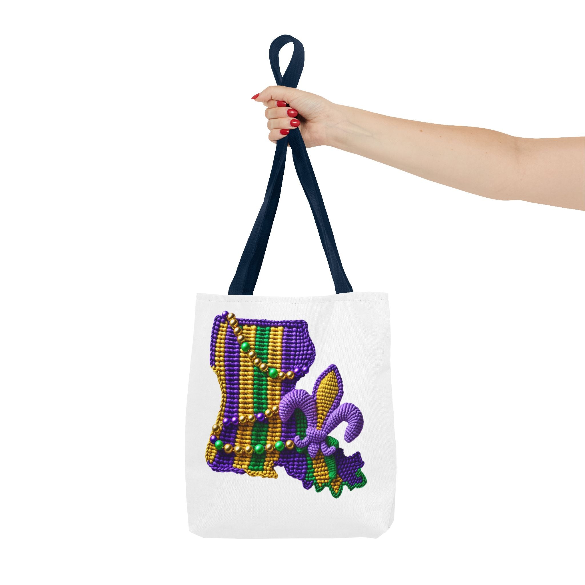 Mardi Gras Louisiana Tote Bag — Fleur‑de‑Lis Beads All‑Over Print