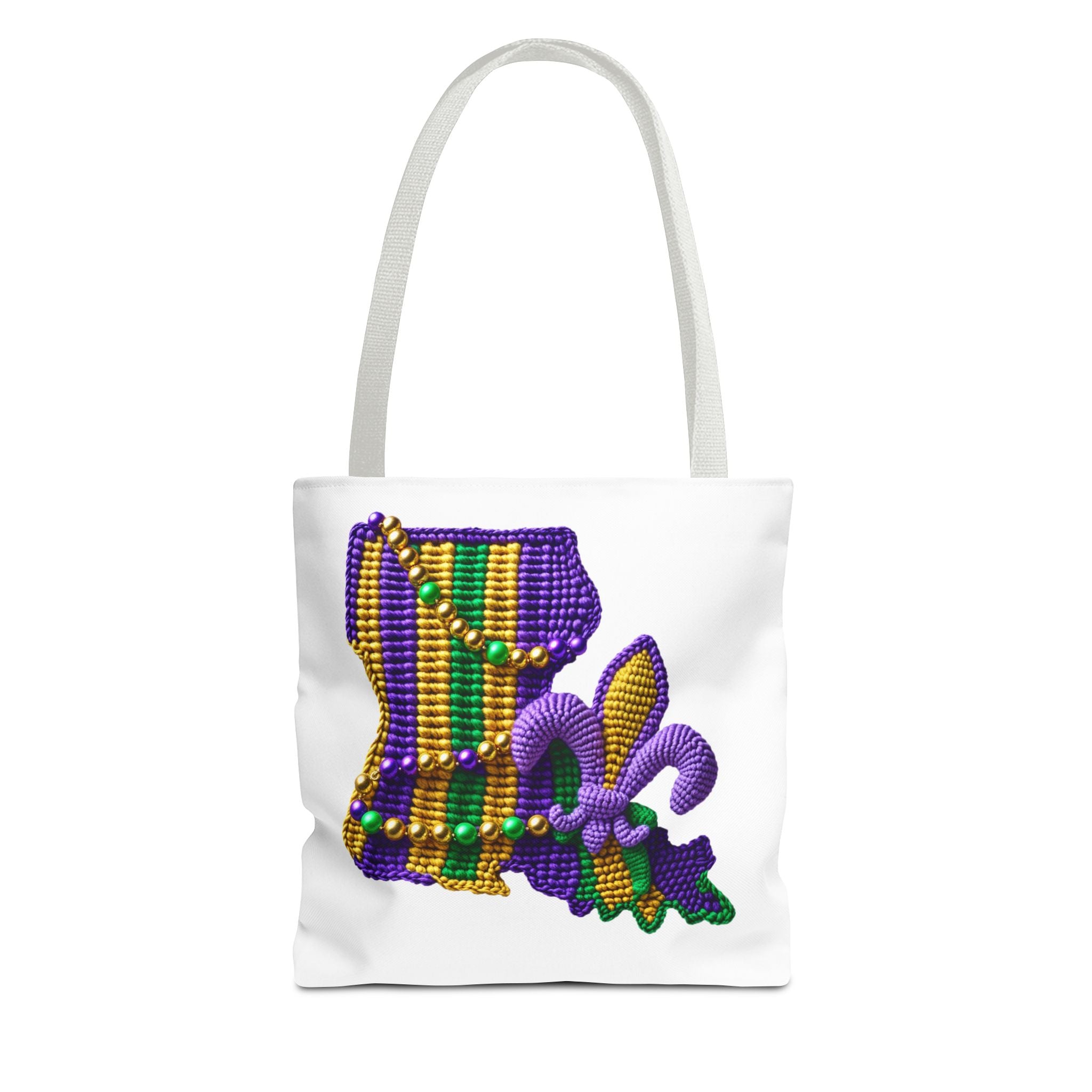 Mardi Gras Louisiana Tote Bag — Fleur‑de‑Lis Beads All‑Over Print
