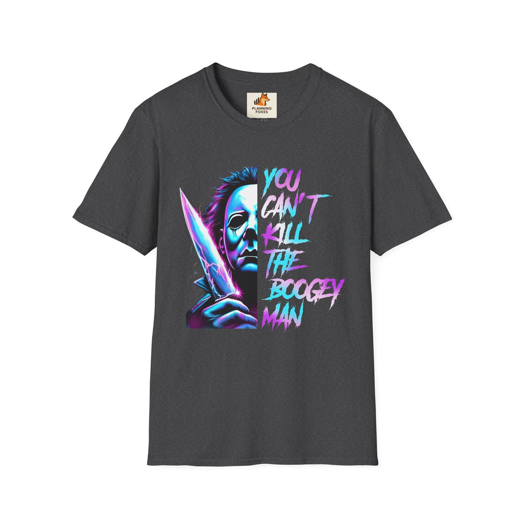 Horror Graphic T-Shirt — Neon “You Can’t Kill the Boogeyman” Michael Mask Tee