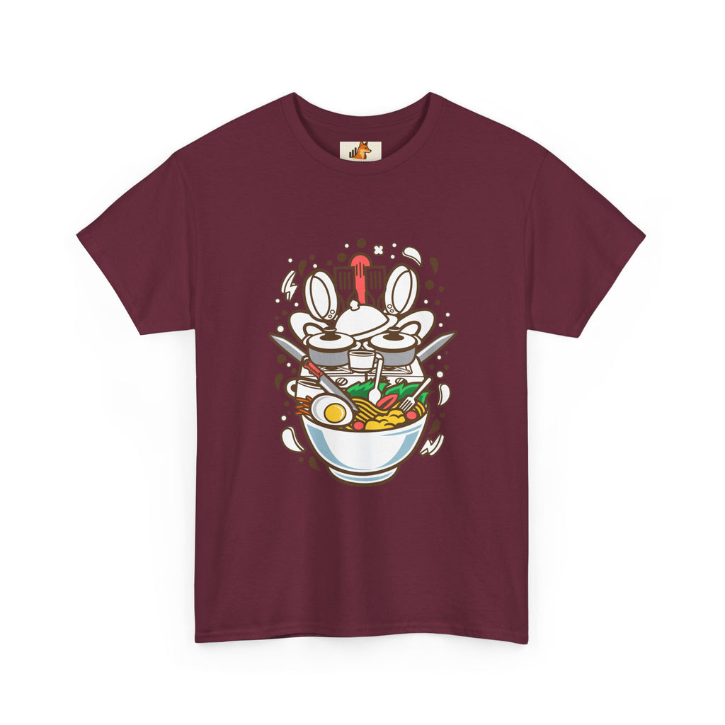 Ramen Bowl Graphic Tee – Cute Cartoon Noodles, Eggs & Chopsticks T-Shirt