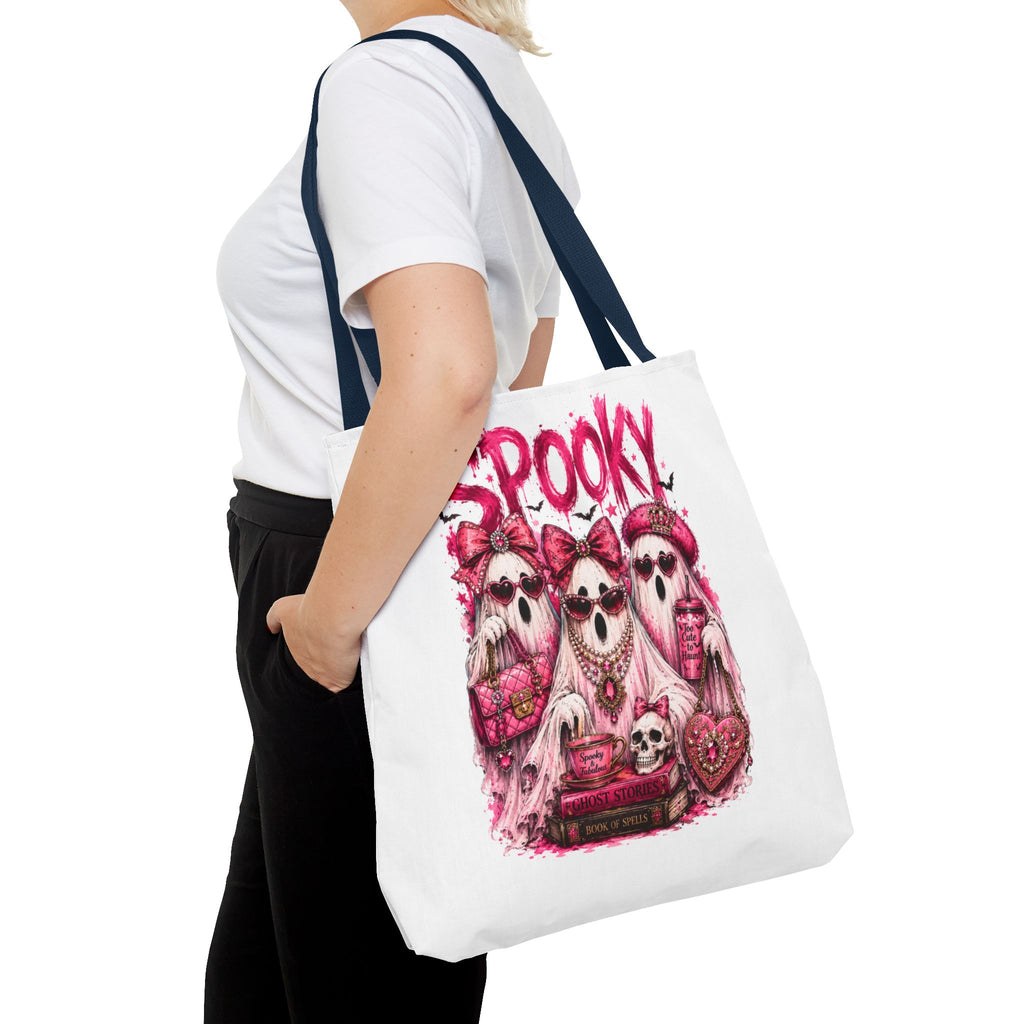 Spooky Pink Ghost Trio Tote Bag — Cute Gothic Halloween Aesthetic