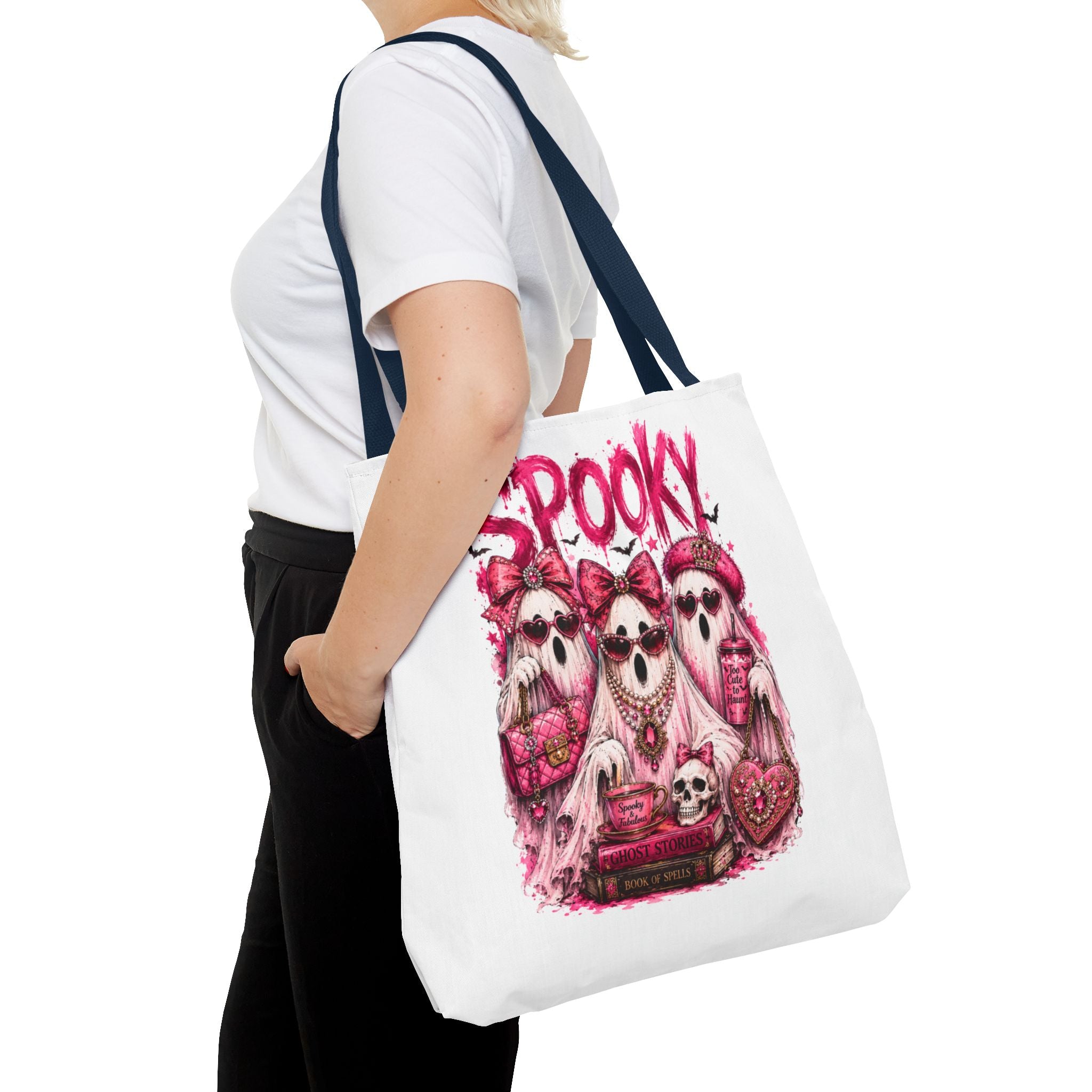 Spooky Pink Ghost Trio Tote Bag — Cute Gothic Halloween Aesthetic
