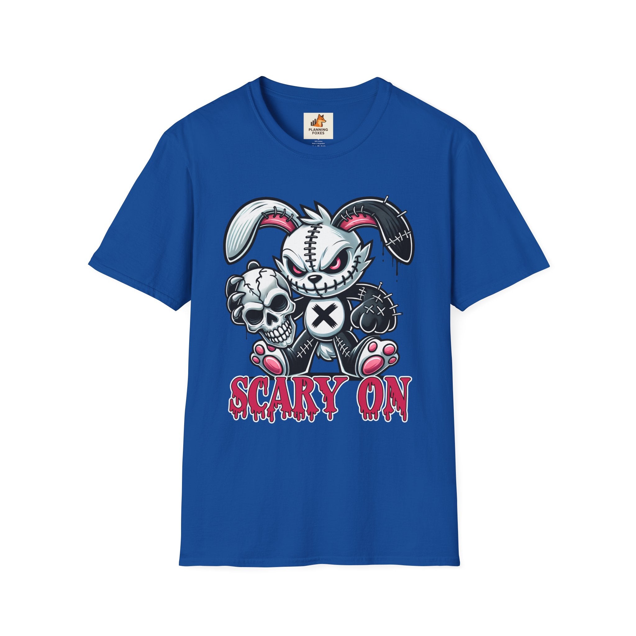 Scary On® Patchwork Demon Bunny T-Shirt — Horror Skull Graphic Tee
