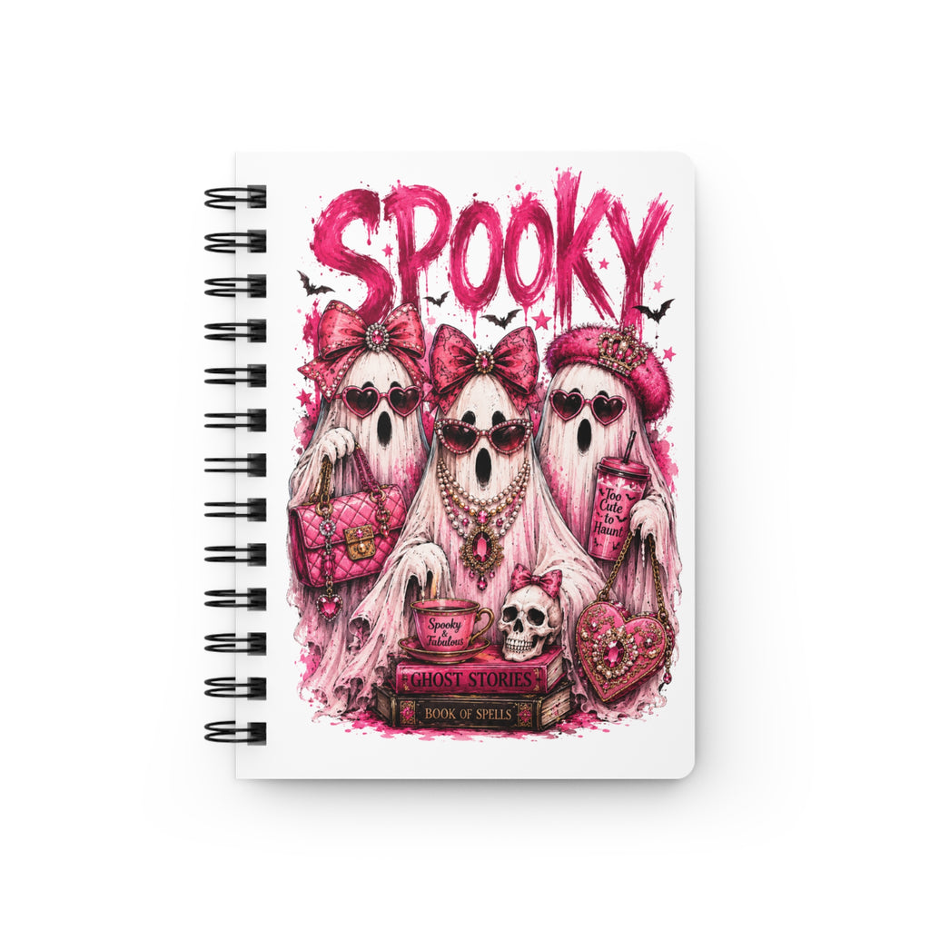 Spooky Pink Ghosts Spiral Journal — Cute Gothic Halloween Notebook