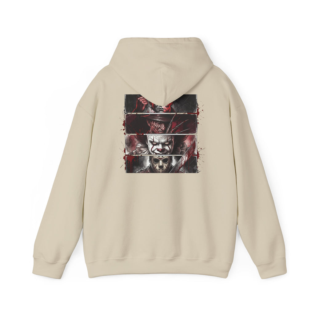 Horror Villains Back-Print Hoodie — Creepy Movie Killer Collage