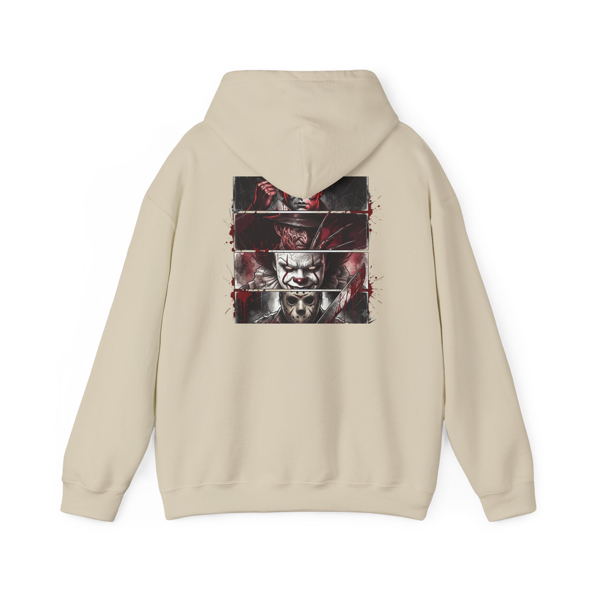 Horror Villains Back-Print Hoodie — Creepy Movie Killer Collage