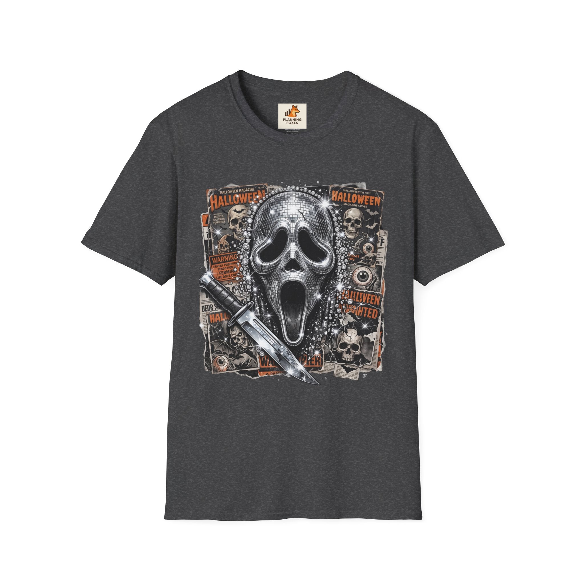 Halloween Scream Mask T-Shirt — Skull, Knife & Poster Horror Graphic Tee