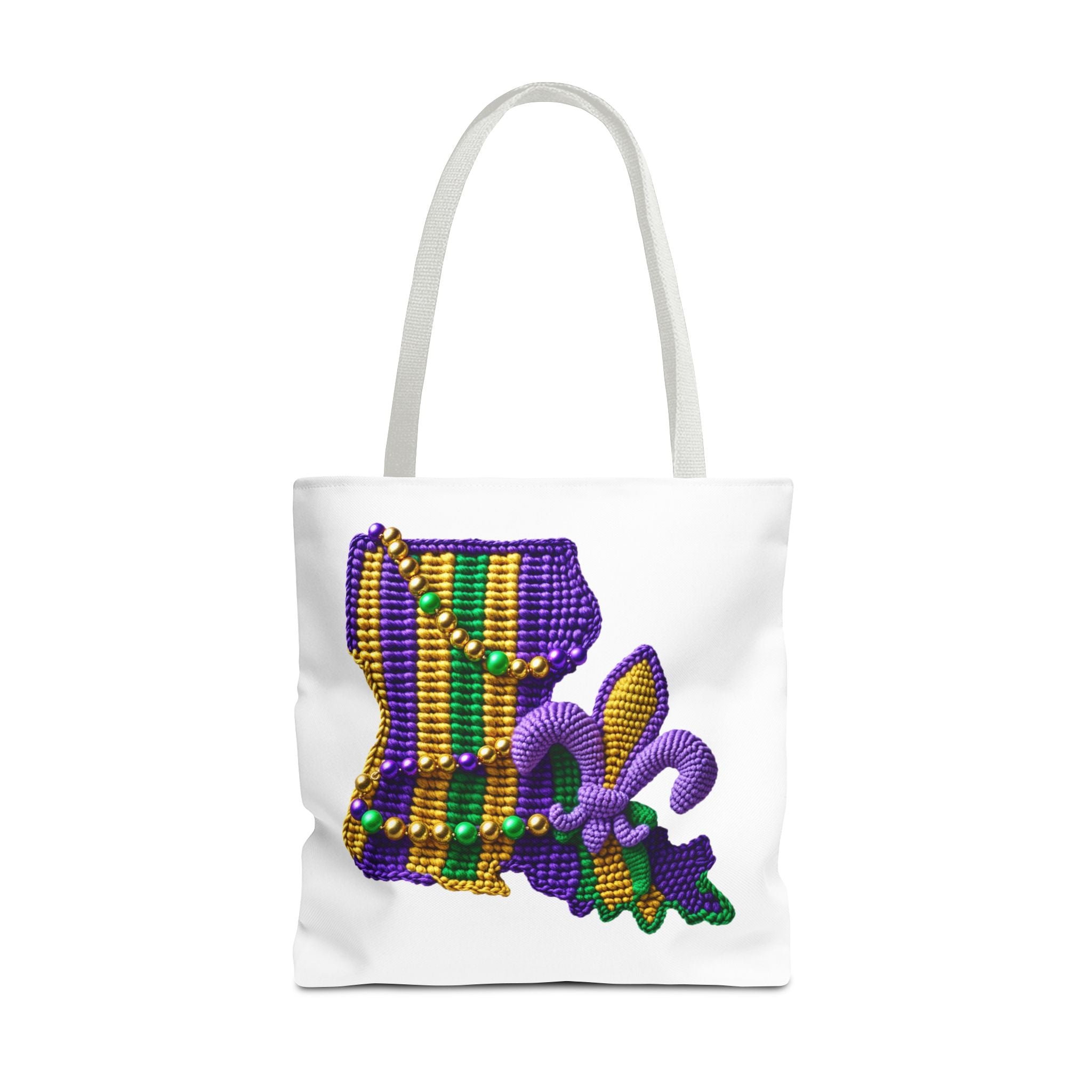 Mardi Gras Louisiana Tote Bag — Fleur‑de‑Lis Beads All‑Over Print