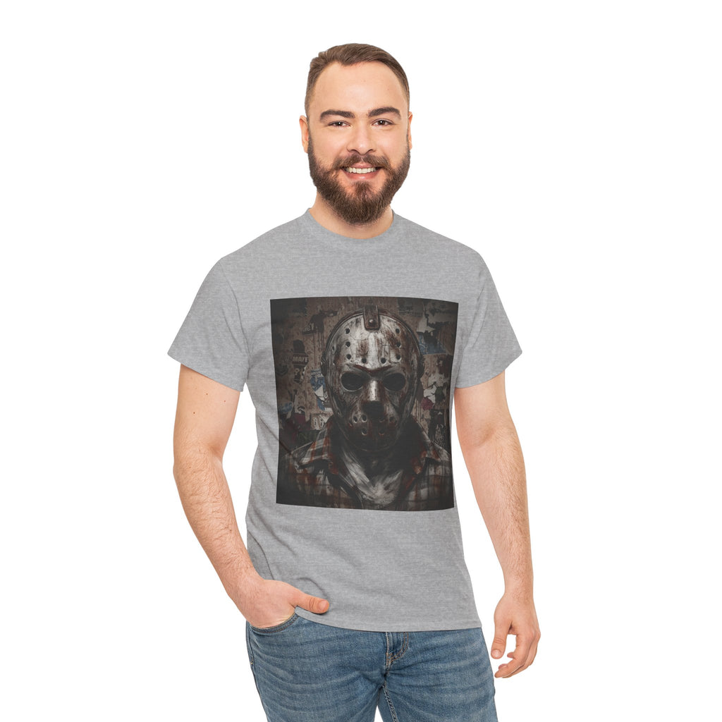 Hockey Mask Horror Tee — Retro Jason-Style Slasher Graphic Shirt