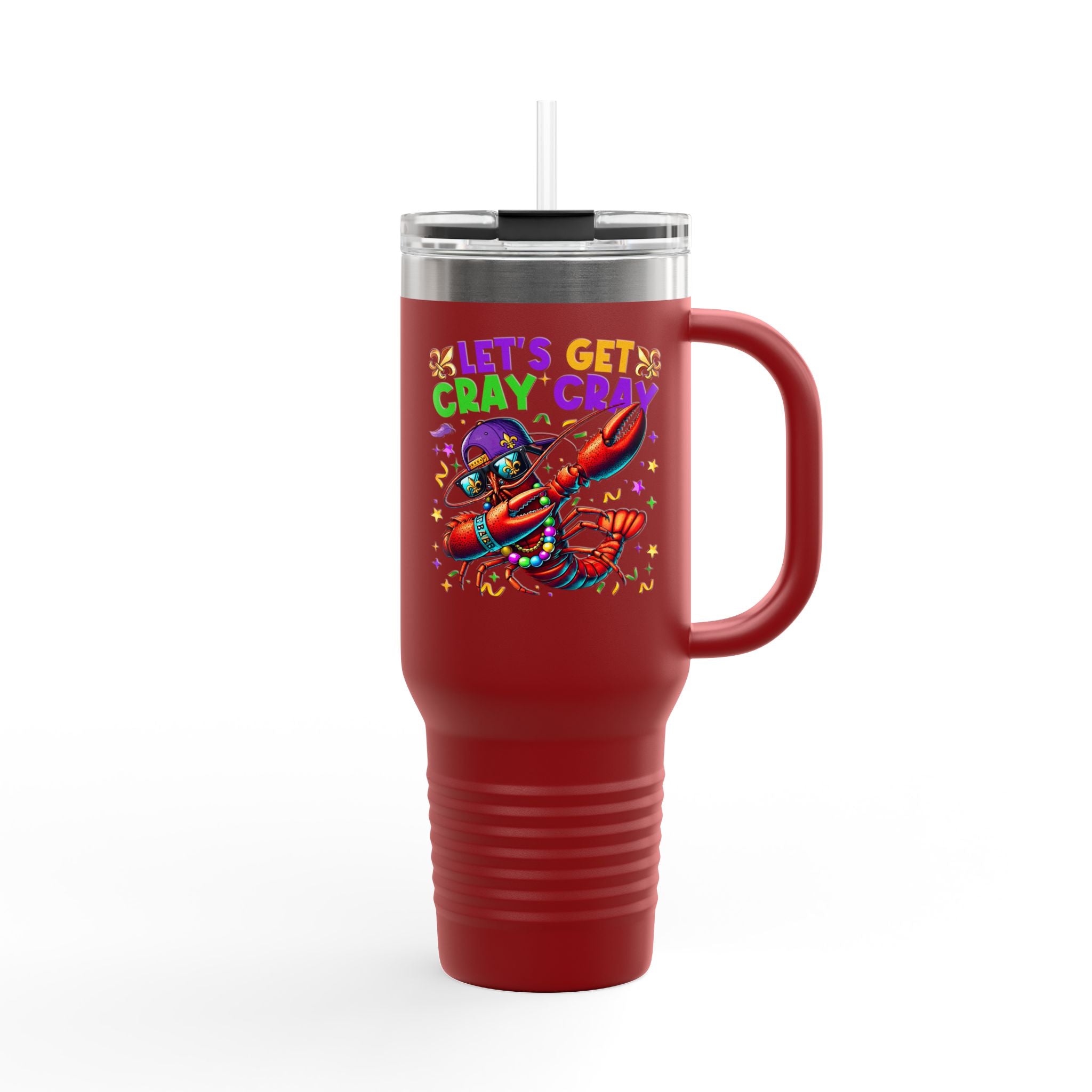 40oz Insulated Travel Mug — "Let's Get Cray Cray" Colorful Crawfish Party Design