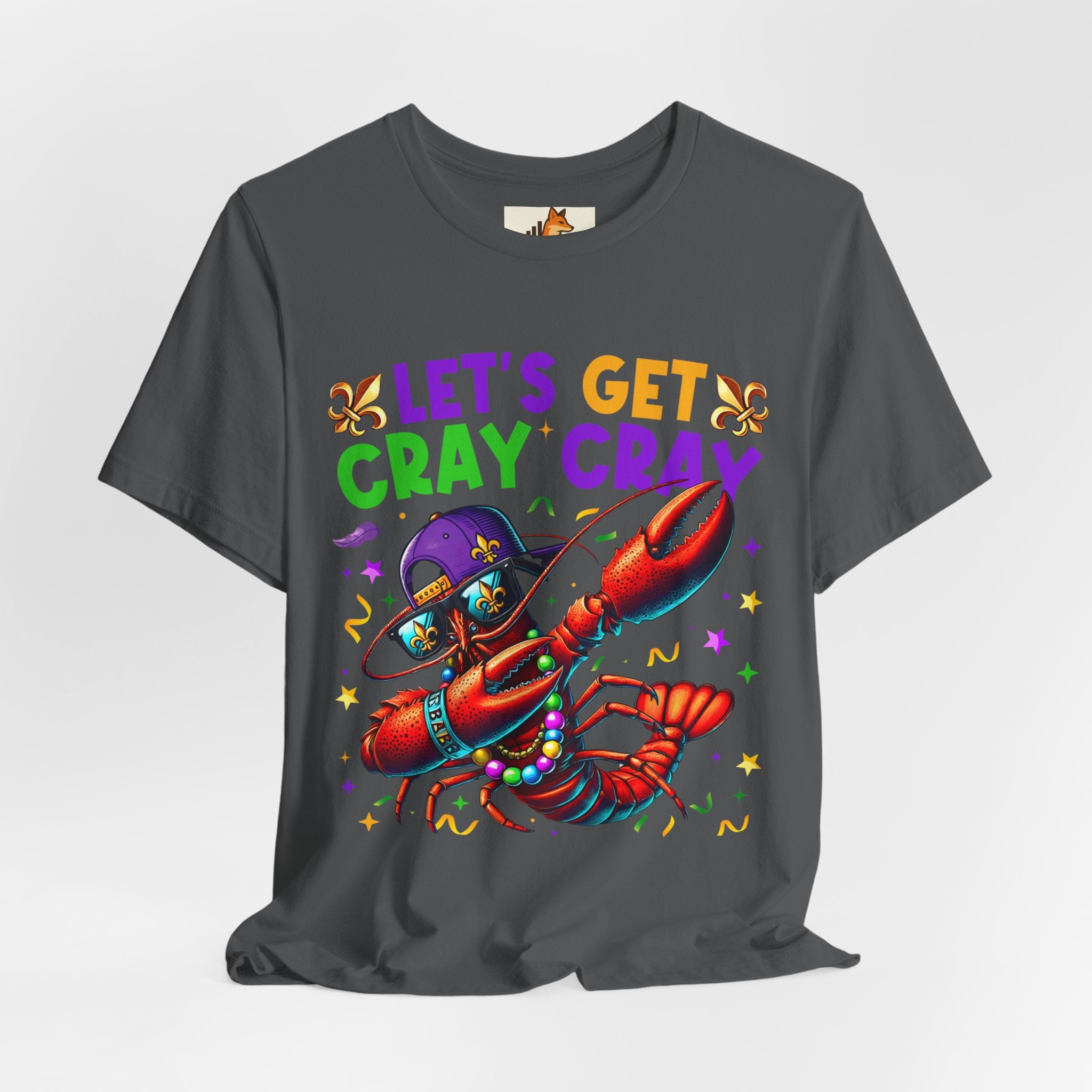 Mardi Gras “Let’s Get Cray Cray” Crawfish T-Shirt — Louisiana Fleur-de-Lis Party Tee
