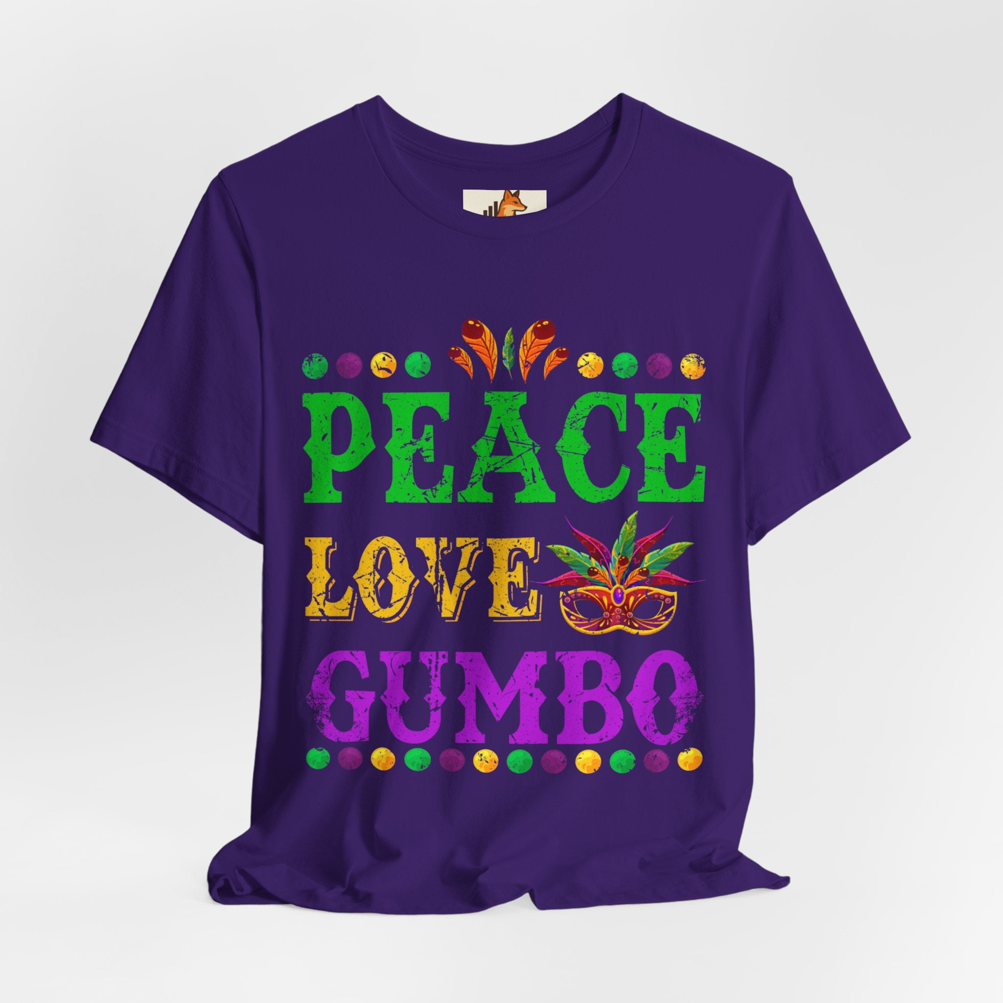 Mardi Gras T-Shirt — "Peace Love Gumbo" Festive Carnival Tee