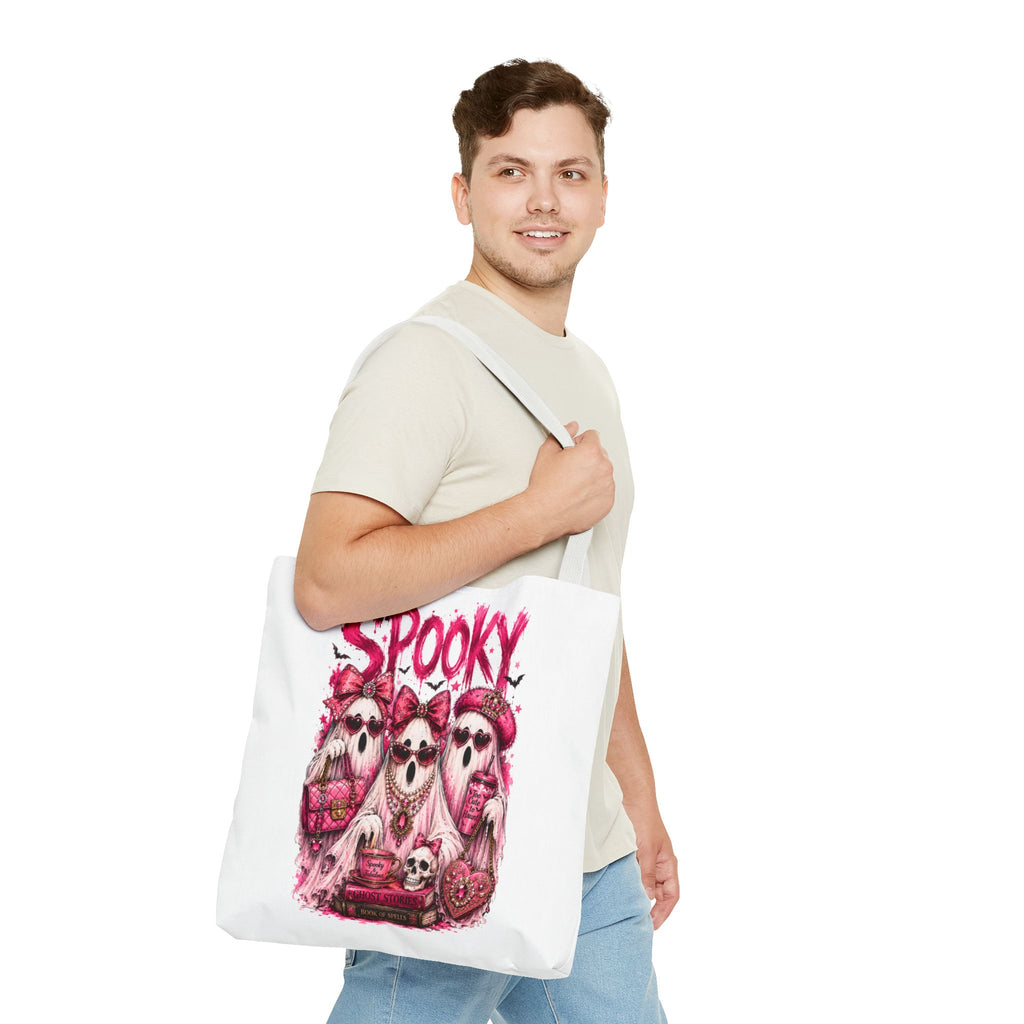 Spooky Pink Ghost Trio Tote Bag — Cute Gothic Halloween Aesthetic