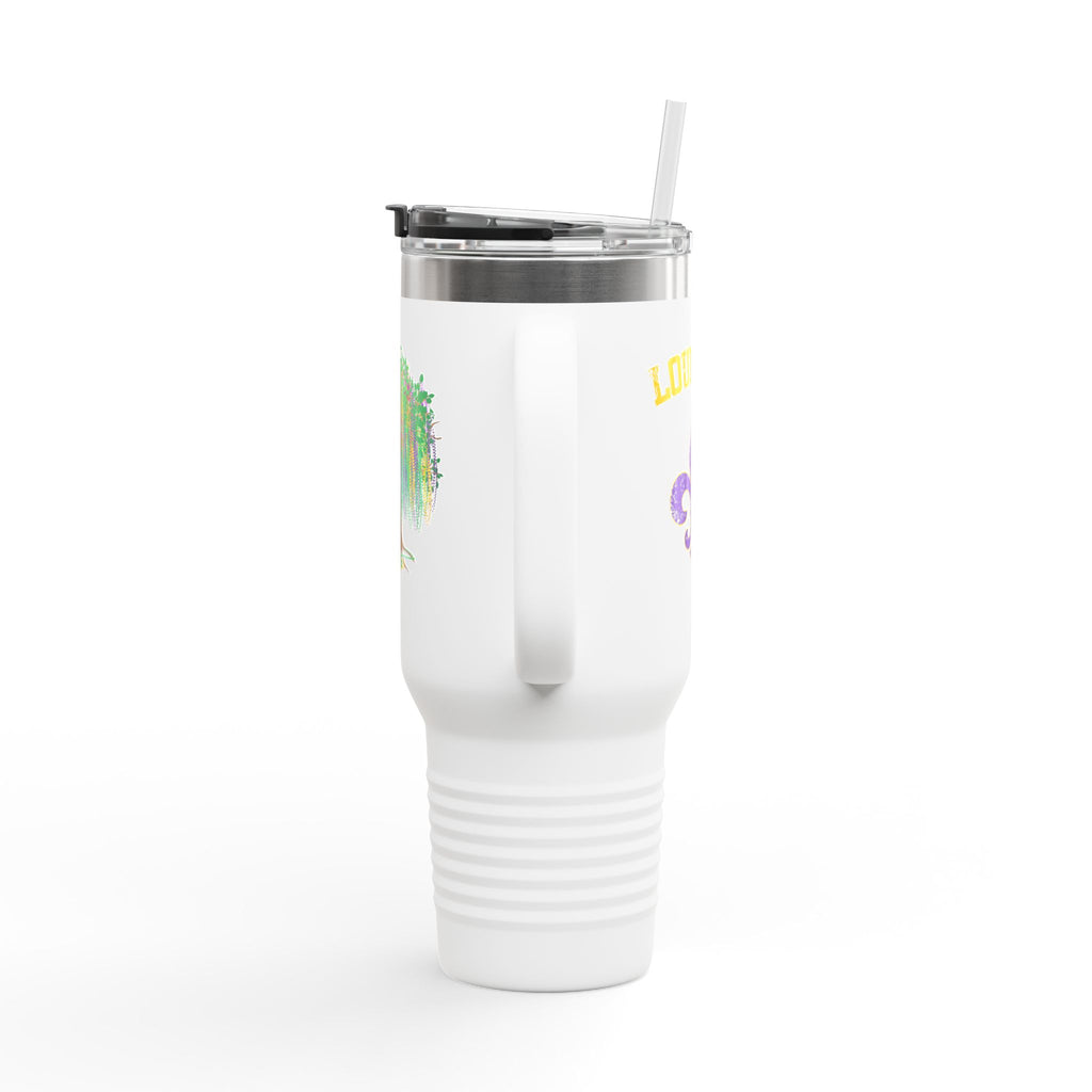 Mardi Gras Bead Tree 40oz Insulated Travel Mug — Colorful Watercolor Tree Tumbler