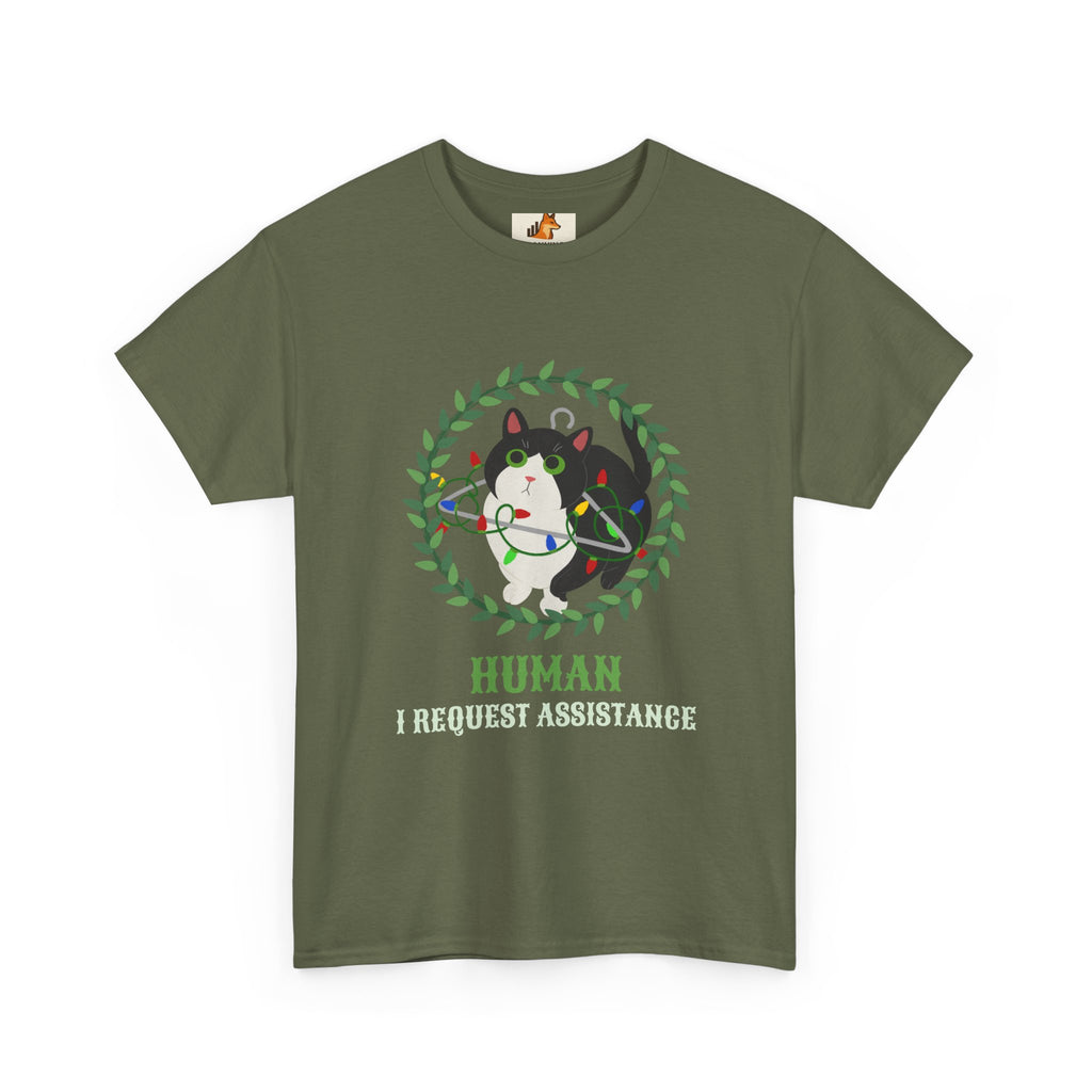 T-Shirt — 'Human, Fur-riendly Assistance' Cute Dog Wreath Graphic Tee