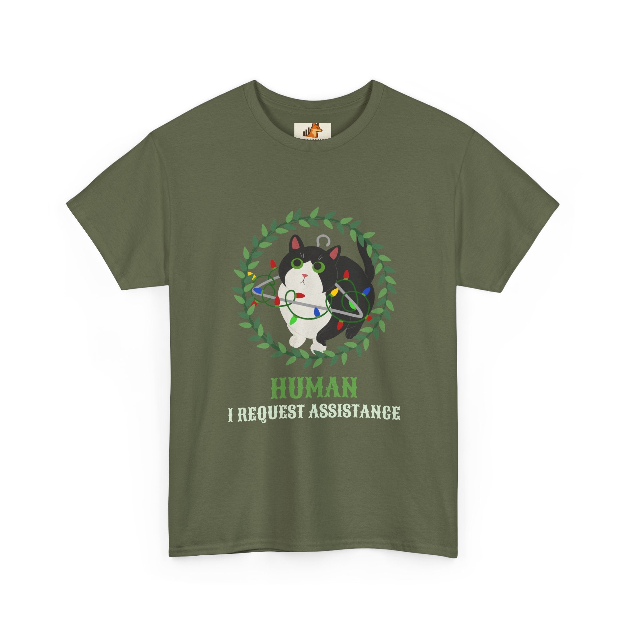 T-Shirt — 'Human, Fur-riendly Assistance' Cute Dog Wreath Graphic Tee