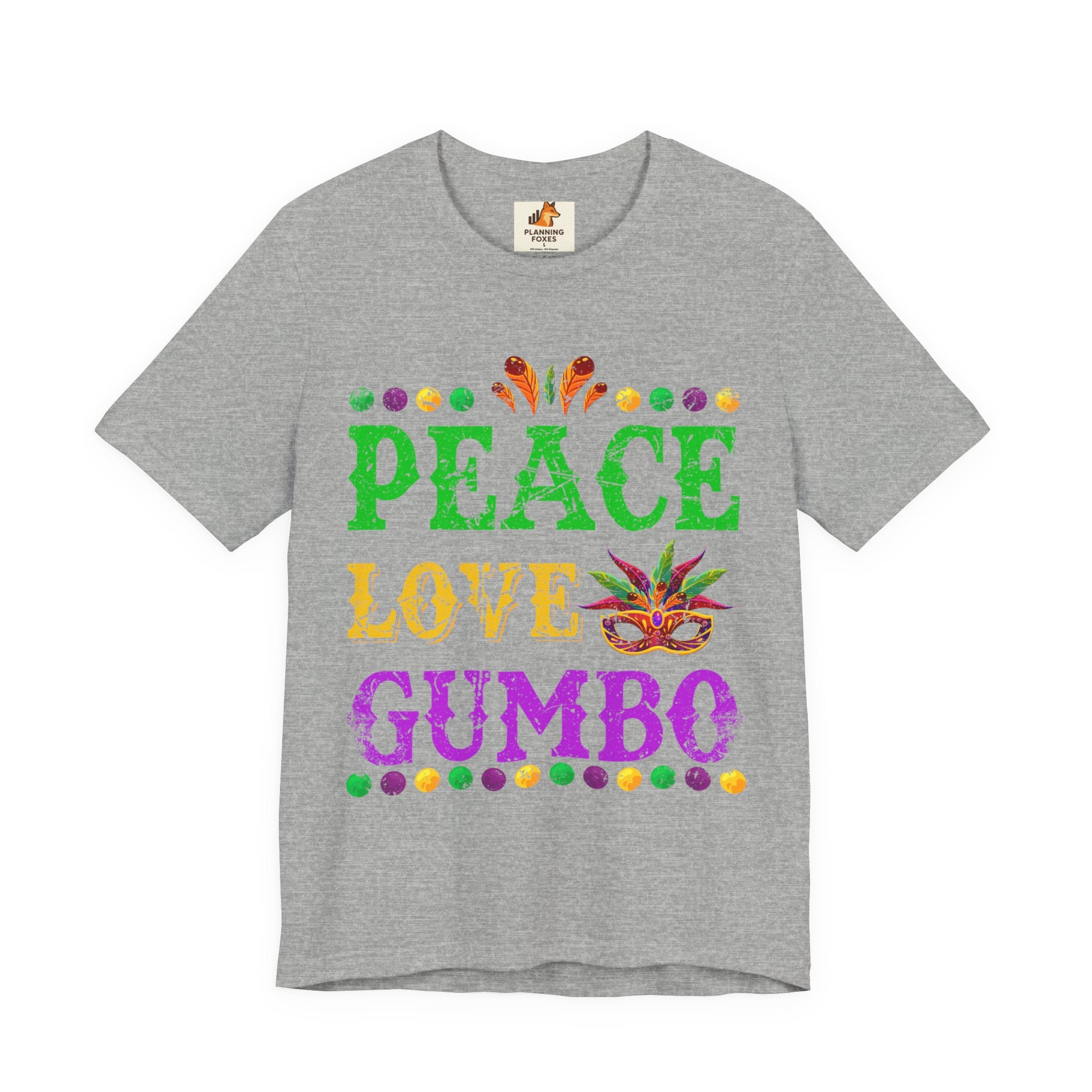 Mardi Gras T-Shirt — "Peace Love Gumbo" Festive Carnival Tee