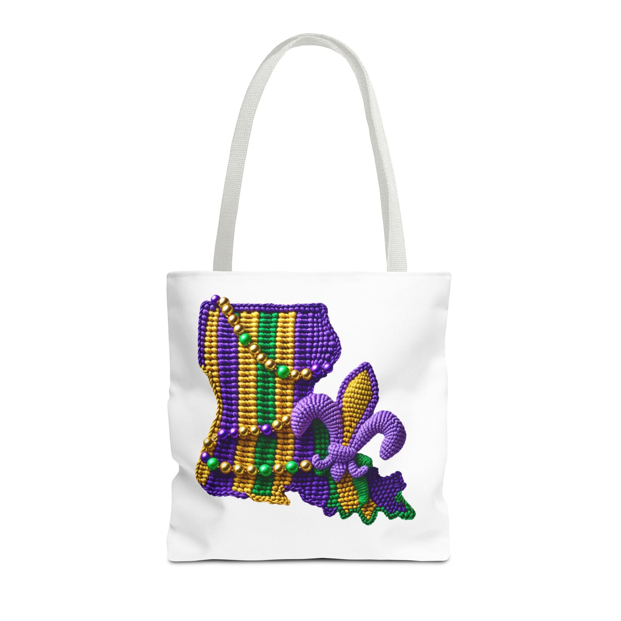 Mardi Gras Louisiana Tote Bag — Fleur‑de‑Lis Beads All‑Over Print