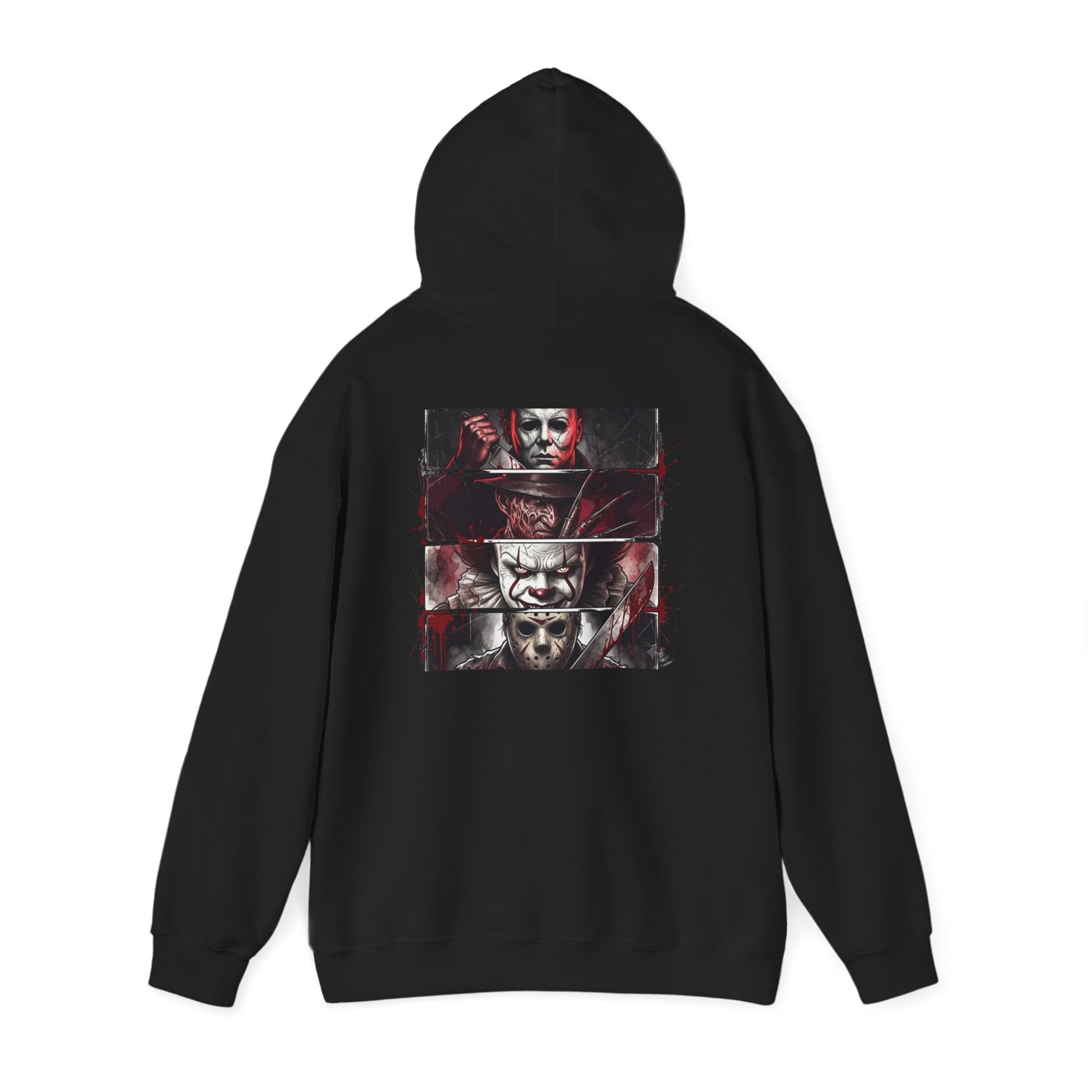 Horror Villains Back-Print Hoodie — Creepy Movie Killer Collage