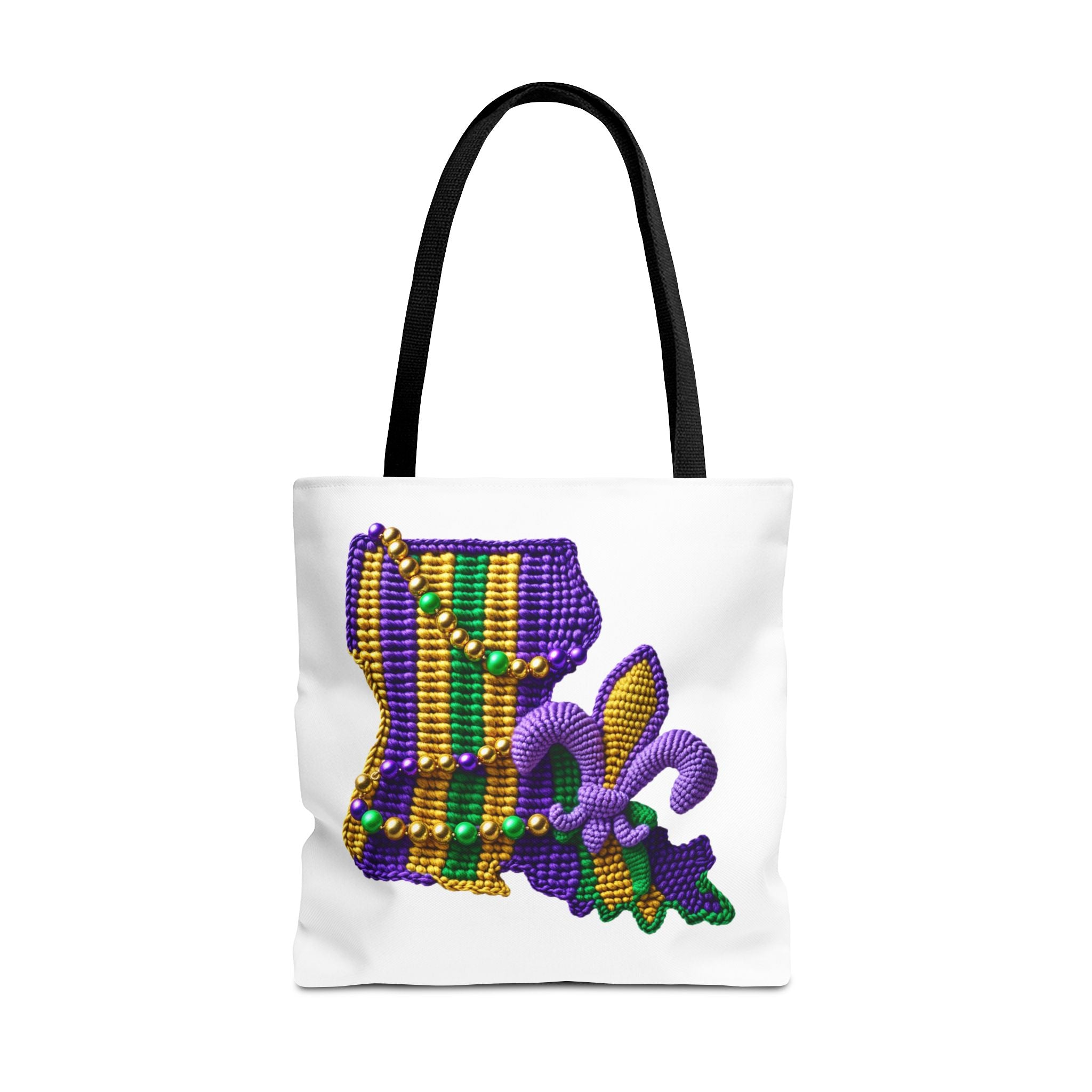 Mardi Gras Louisiana Tote Bag — Fleur‑de‑Lis Beads All‑Over Print