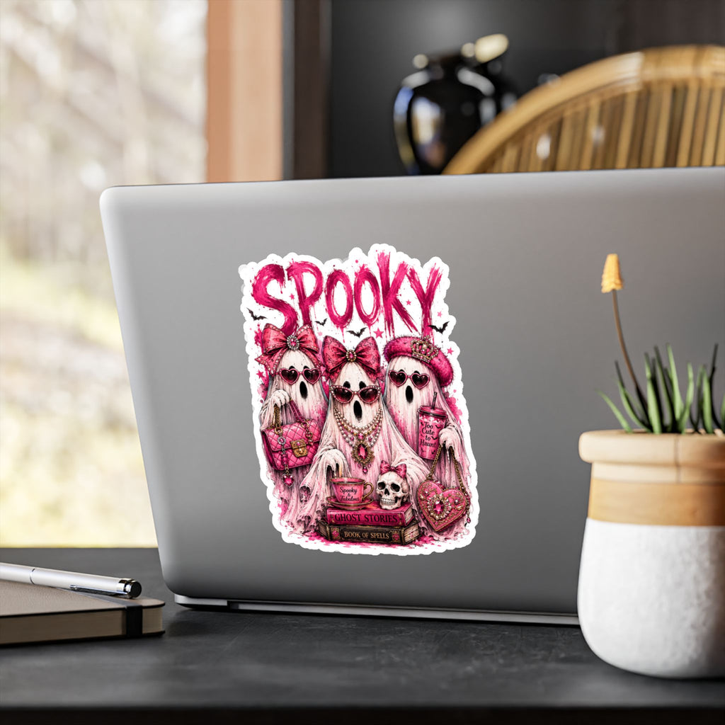 Spooky Pink Ghosts Kiss-Cut Vinyl Sticker — Cute Gothic Halloween Decal