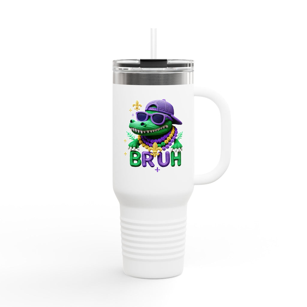 40oz Insulated Travel Mug – Cool Gator 'BRUH' Stainless Tumbler with Straw
