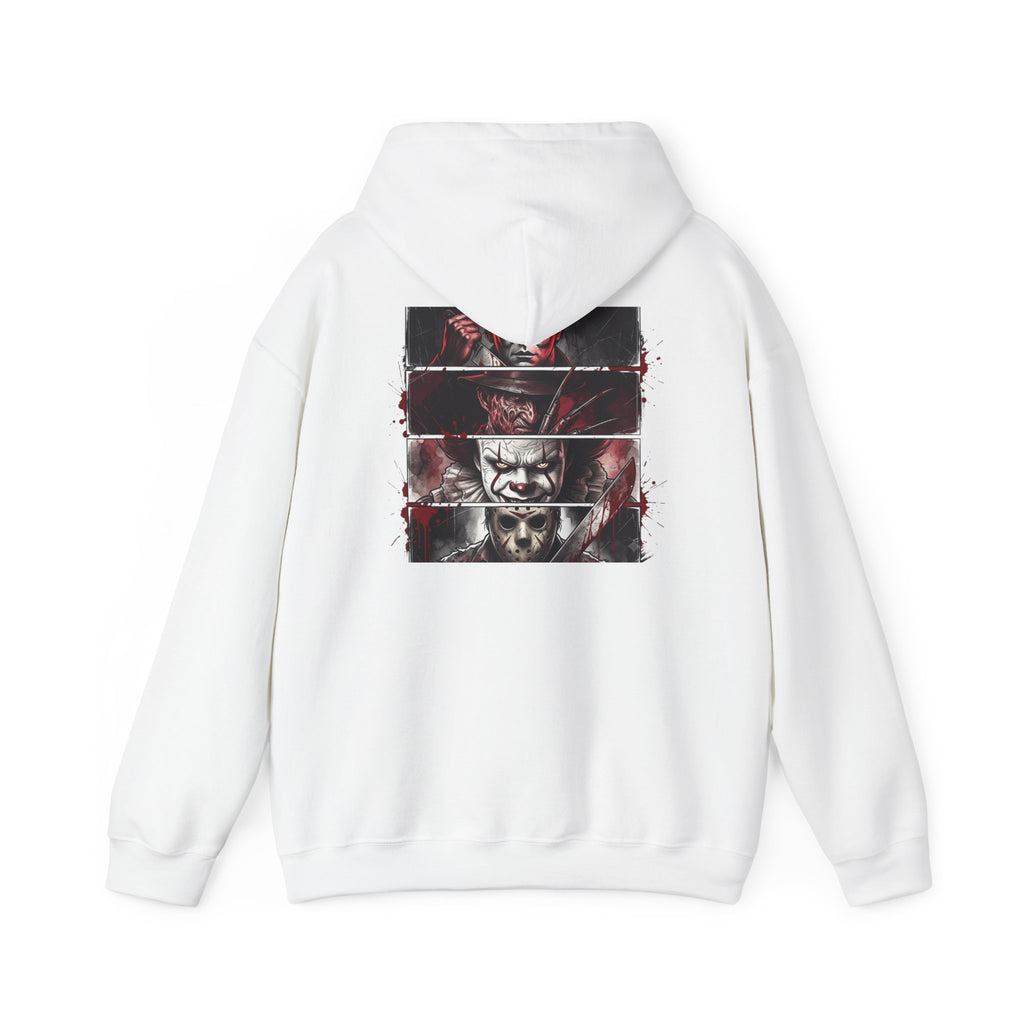 Horror Villains Back-Print Hoodie — Creepy Movie Killer Collage