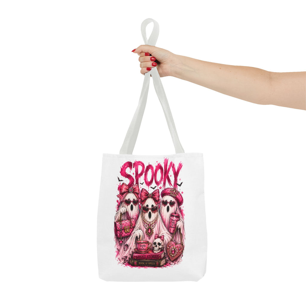Spooky Pink Ghost Trio Tote Bag — Cute Gothic Halloween Aesthetic