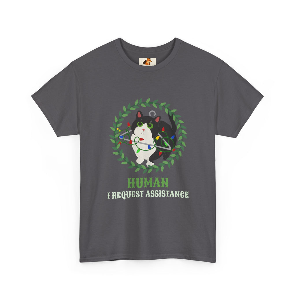 T-Shirt — 'Human, Fur-riendly Assistance' Cute Dog Wreath Graphic Tee
