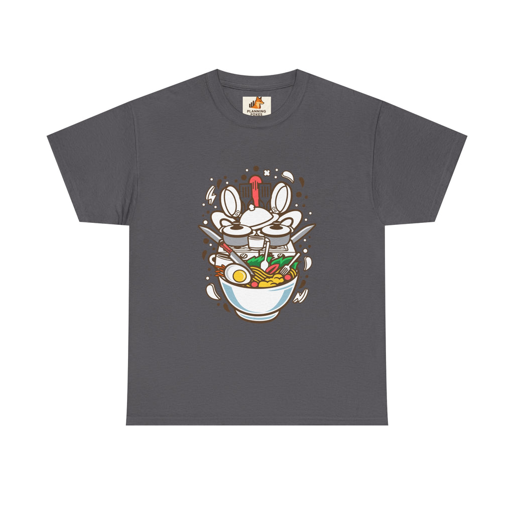 Ramen Bowl Graphic Tee – Cute Cartoon Noodles, Eggs & Chopsticks T-Shirt