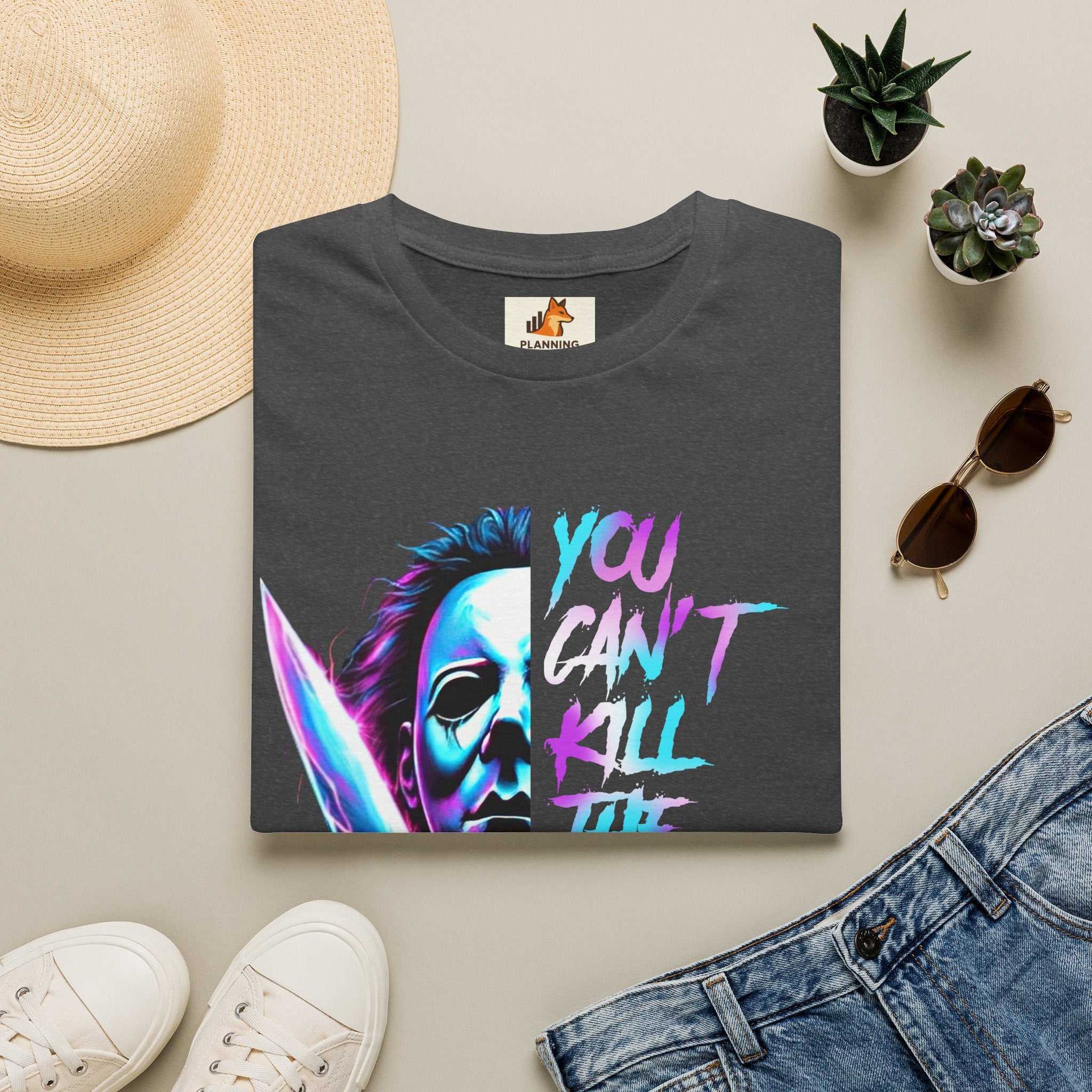 Horror Graphic T-Shirt — Neon “You Can’t Kill the Boogeyman” Michael Mask Tee