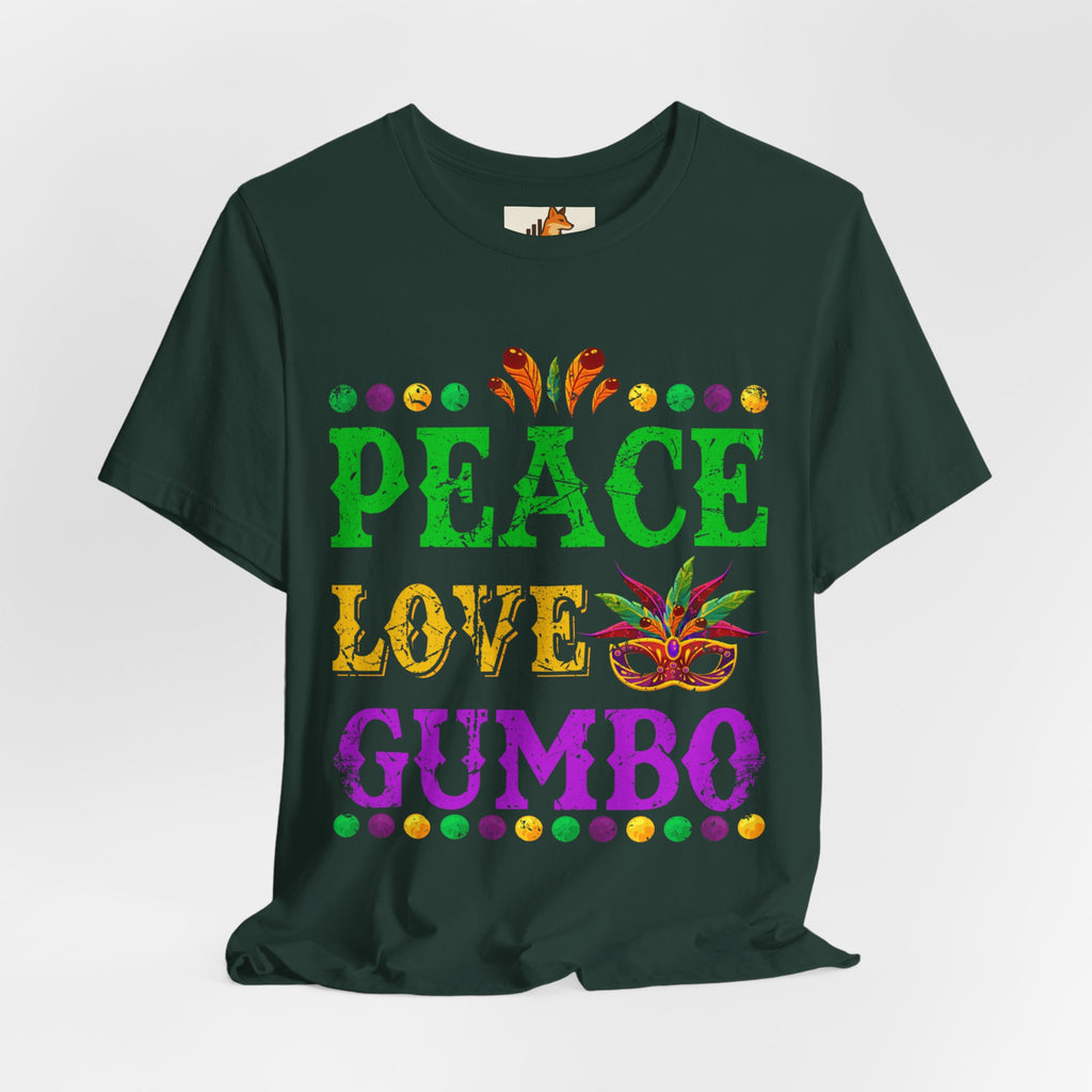 Mardi Gras T-Shirt — "Peace Love Gumbo" Festive Carnival Tee