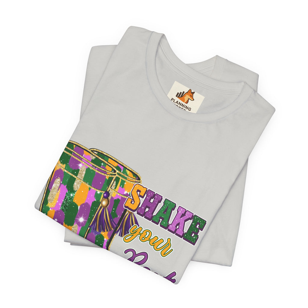 Mardi Gras 'Shake Your Bootie' T‑Shirt — Louisiana Fleur‑de‑Lis Tee