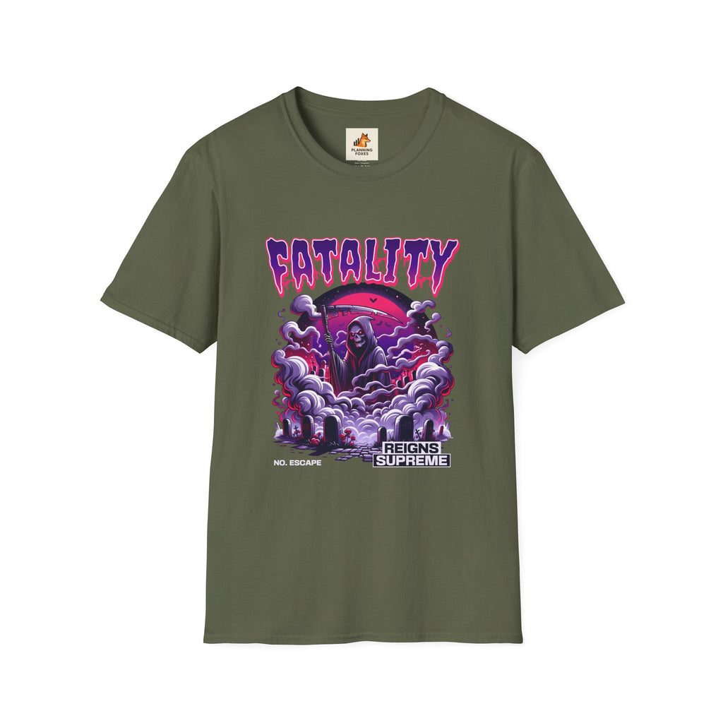 Fatality Graphic Tee — Grim Reaper Arcade Horror T-Shirt