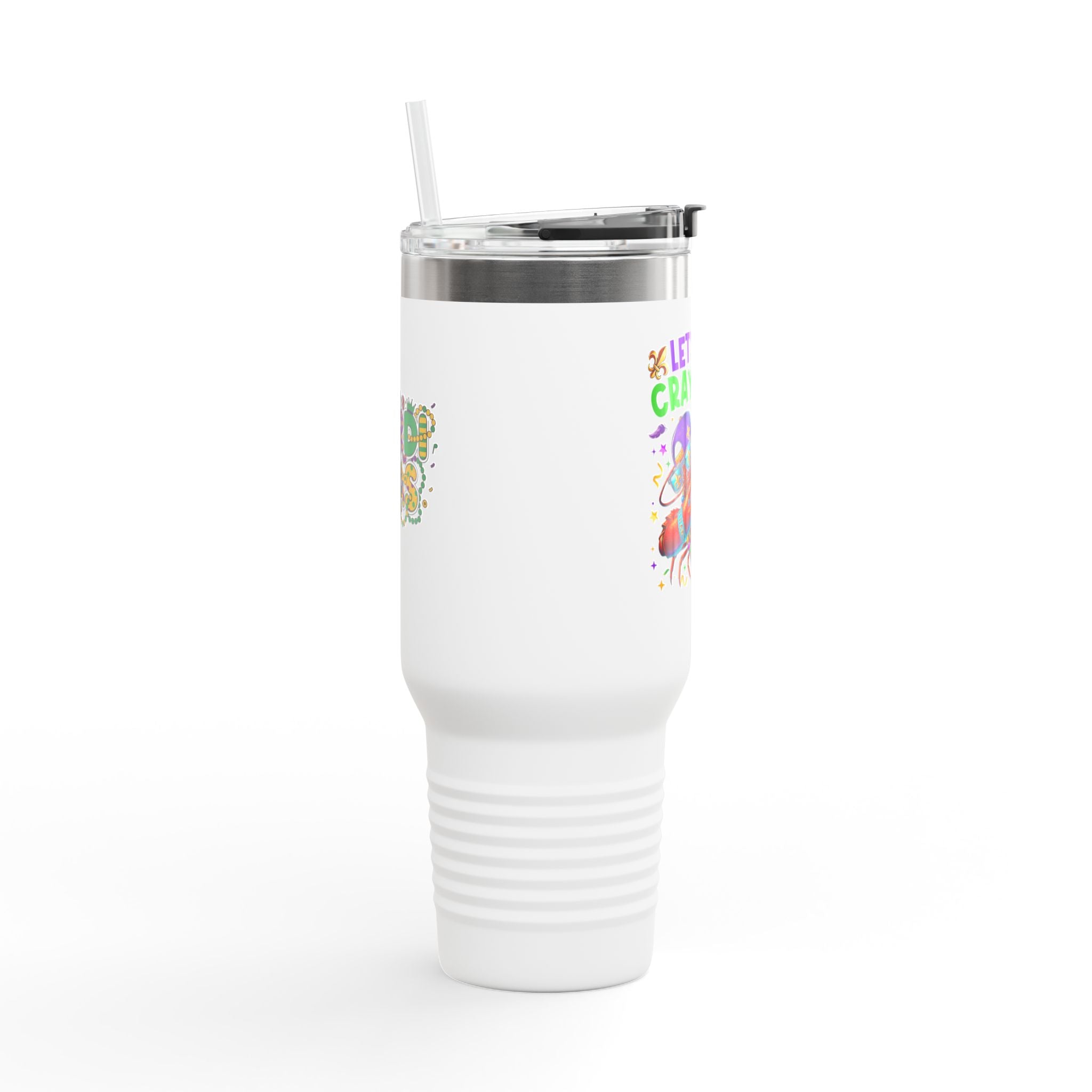 40oz Insulated Travel Mug — "Let's Get Cray Cray" Colorful Crawfish Party Design