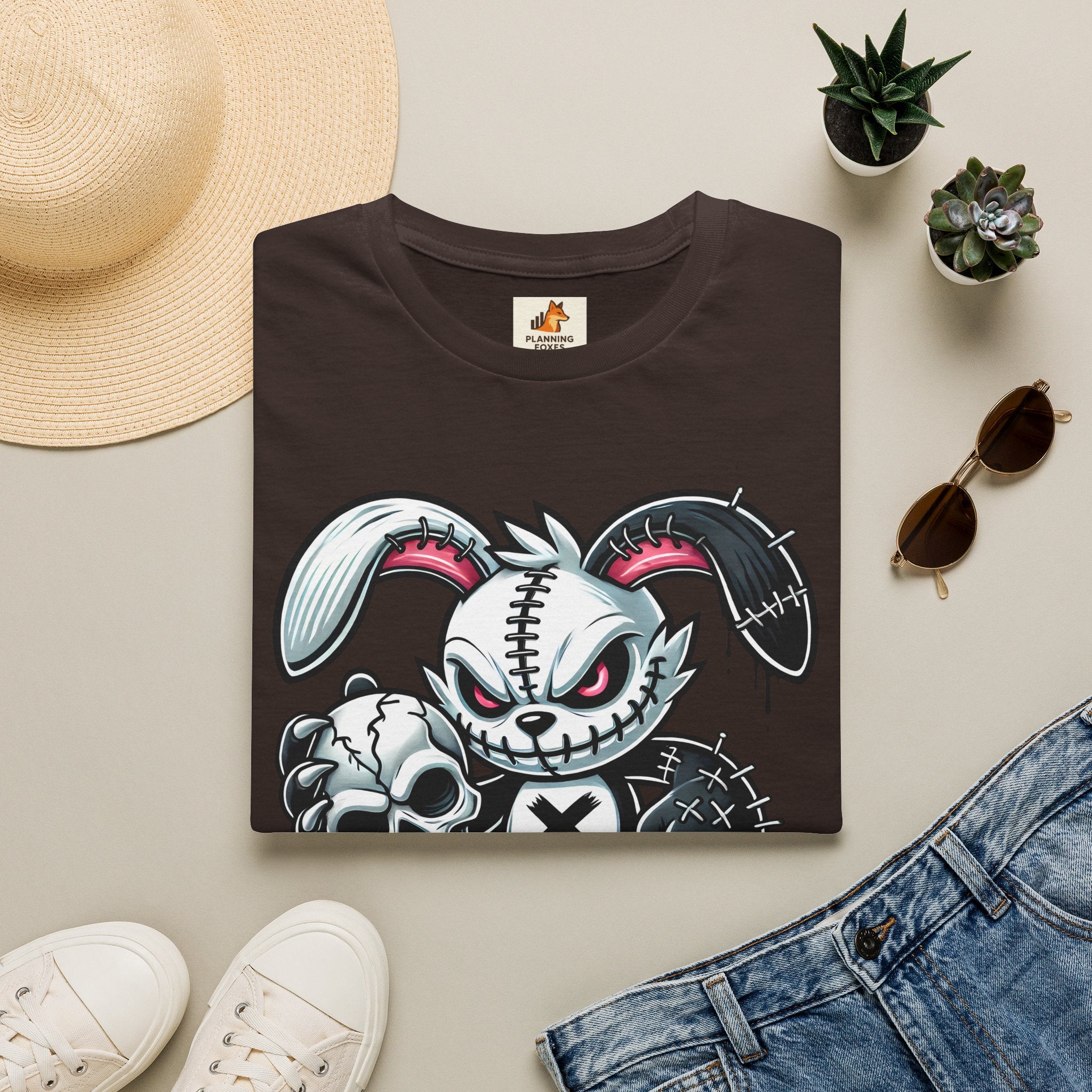 Scary On® Patchwork Demon Bunny T-Shirt — Horror Skull Graphic Tee