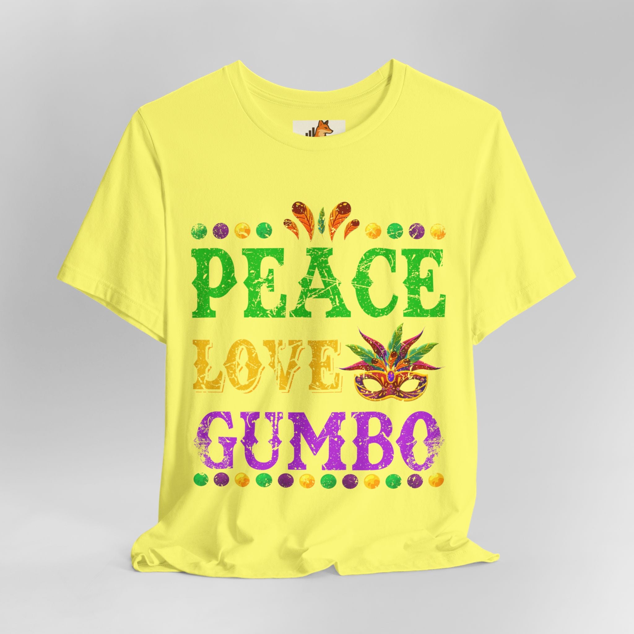 Mardi Gras T-Shirt — "Peace Love Gumbo" Festive Carnival Tee