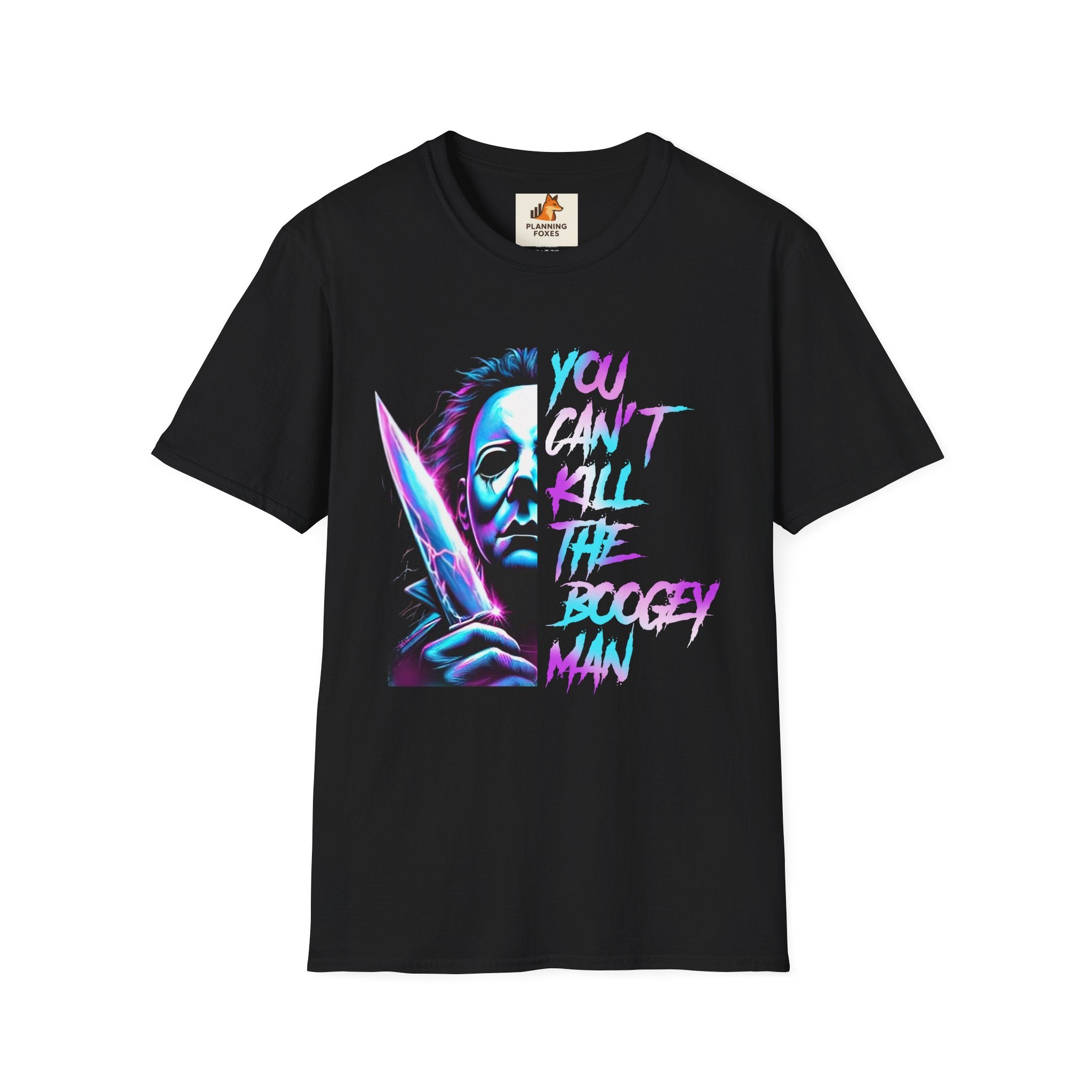 Horror Graphic T-Shirt — Neon “You Can’t Kill the Boogeyman” Michael Mask Tee