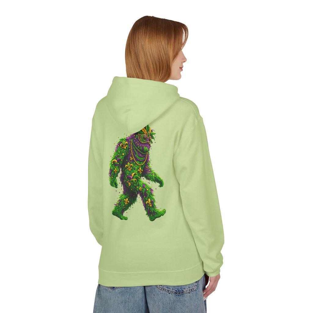 Mardi Gras Bigfoot Hoodie - Festive Beaded Sasquatch Pullover