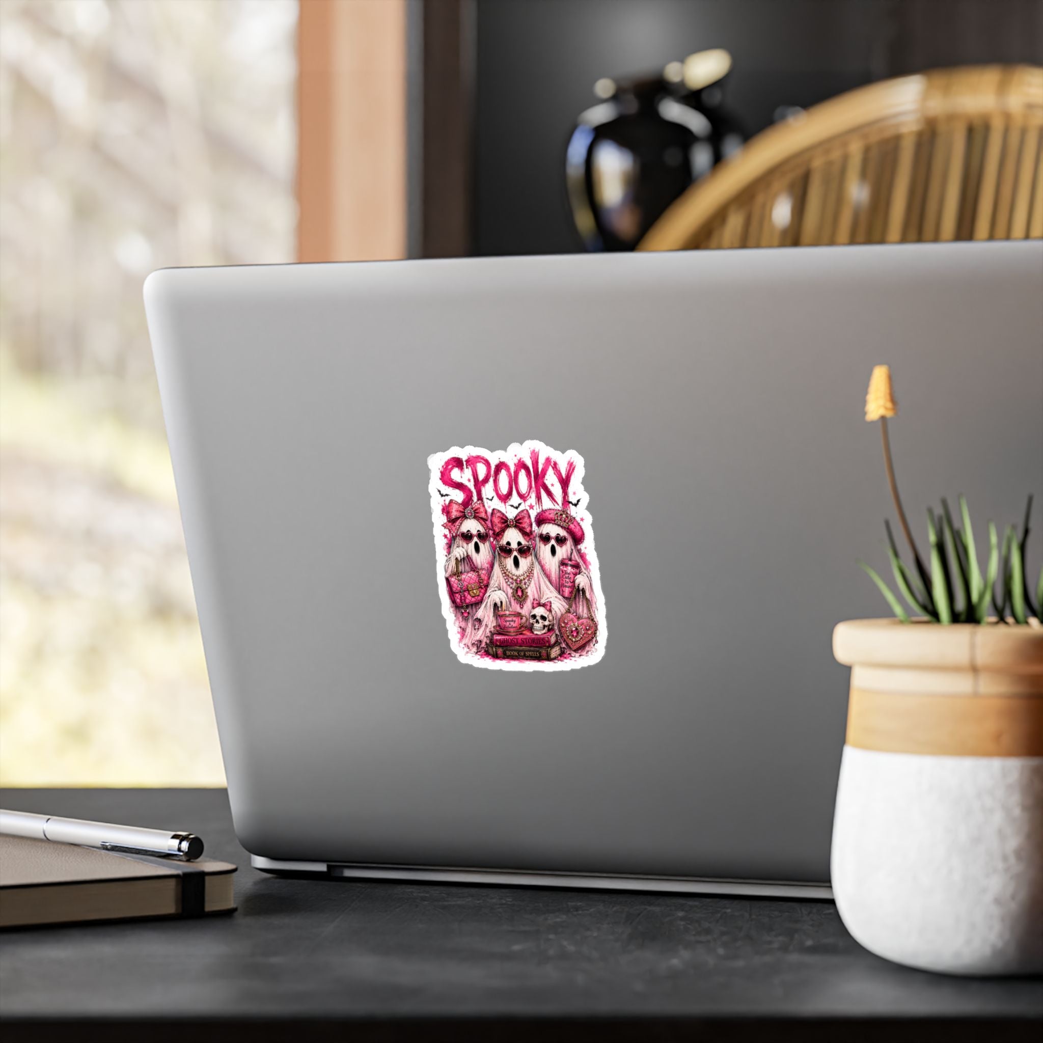 Spooky Pink Ghosts Kiss-Cut Vinyl Sticker — Cute Gothic Halloween Decal
