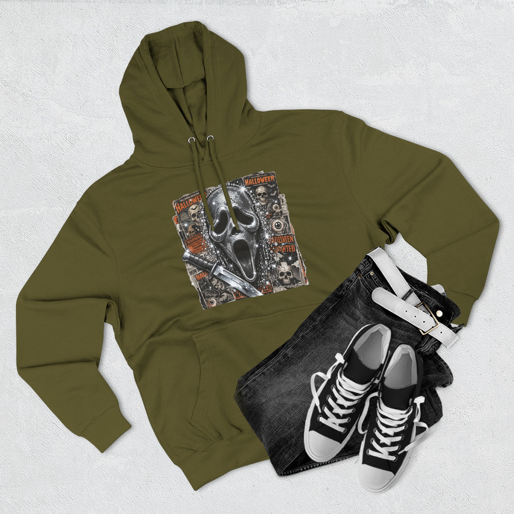 Halloween Horror Nights Hoodie — Haunted Mask & Killer Characters Graphic Pullover