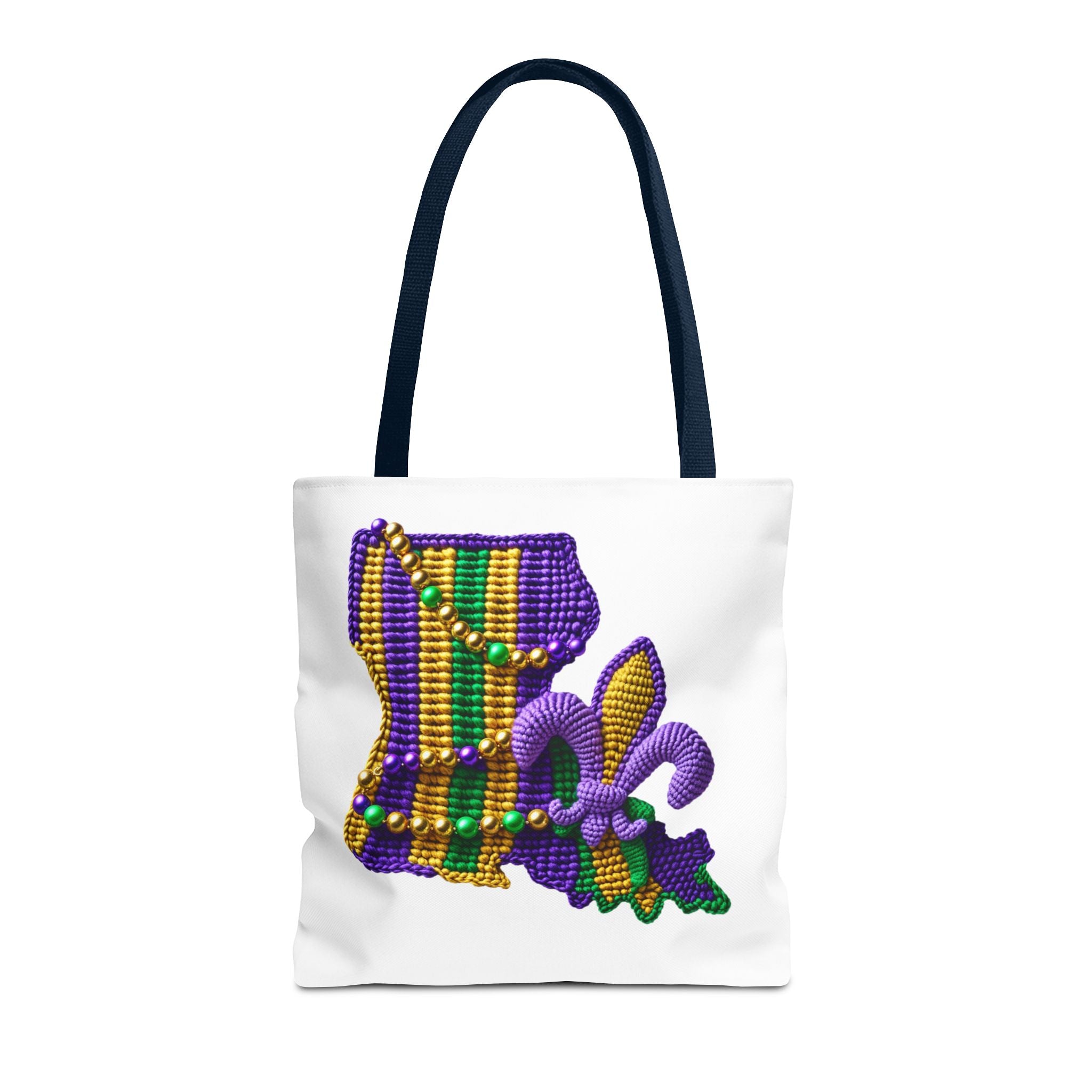 Mardi Gras Louisiana Tote Bag — Fleur‑de‑Lis Beads All‑Over Print