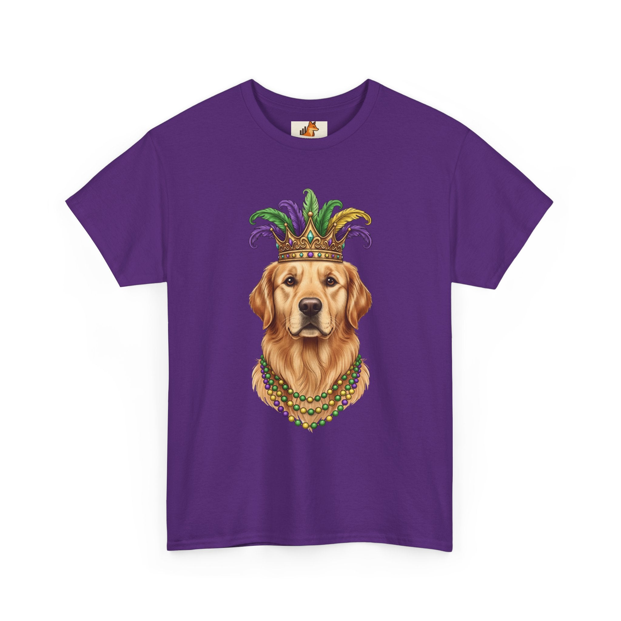 Mardi Gras Golden Retriever T-Shirt — Dog with Jester Crown & Beads