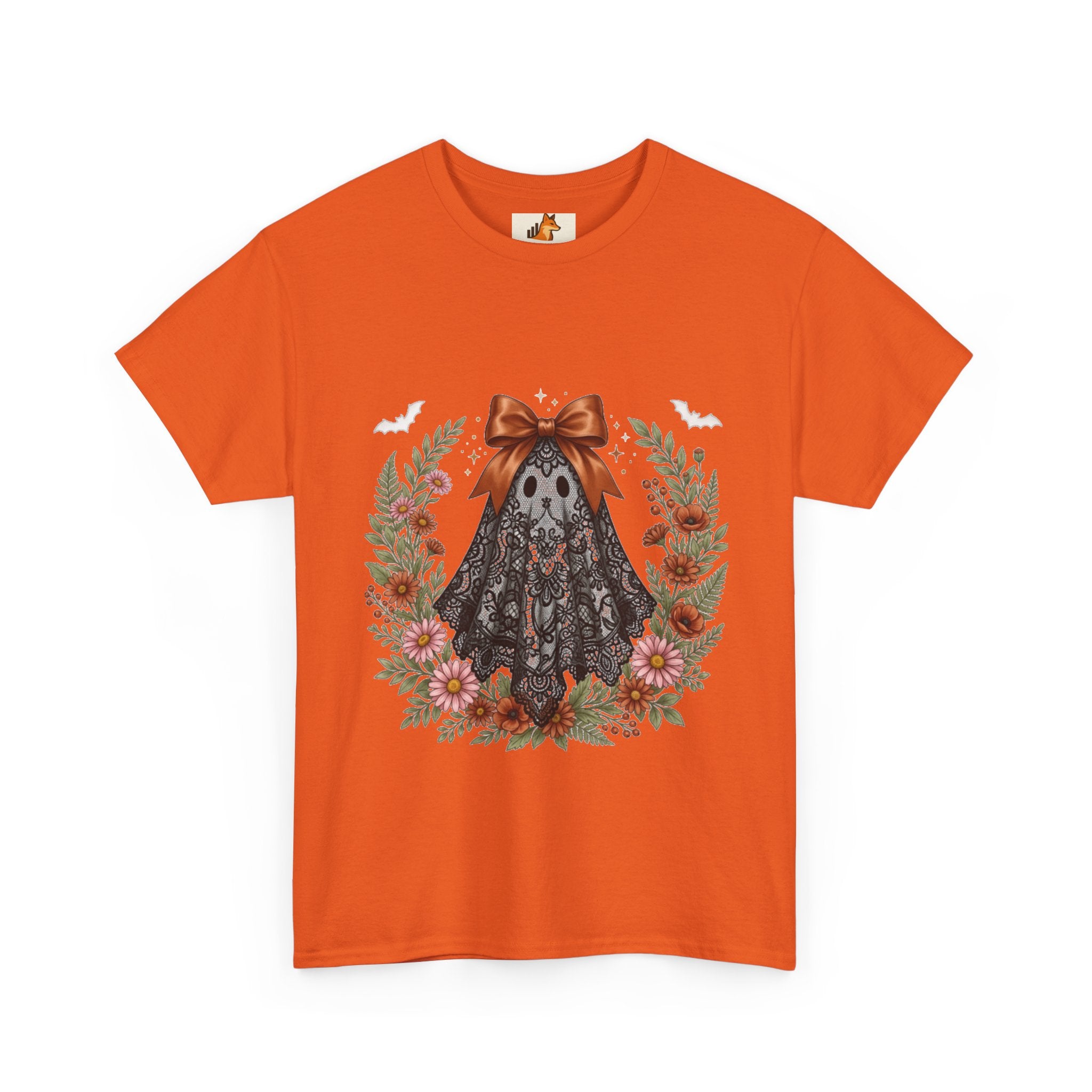 Ghost in Lace Tee — Floral Halloween Ghost T-Shirt with Bow
