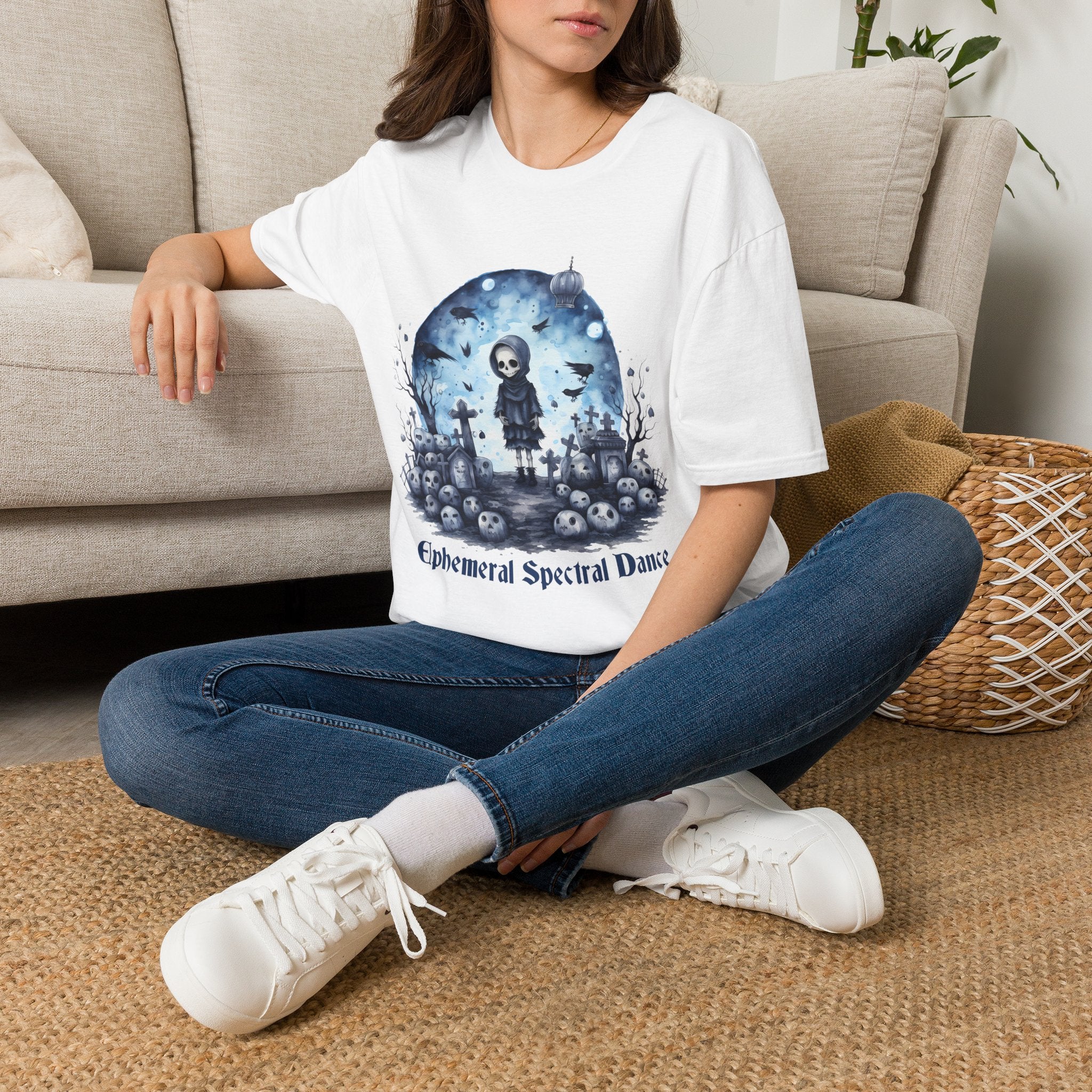 T-Shirt — Gothic Cute Grim Reaper Design (“Ephemeral Spectral Dance”)