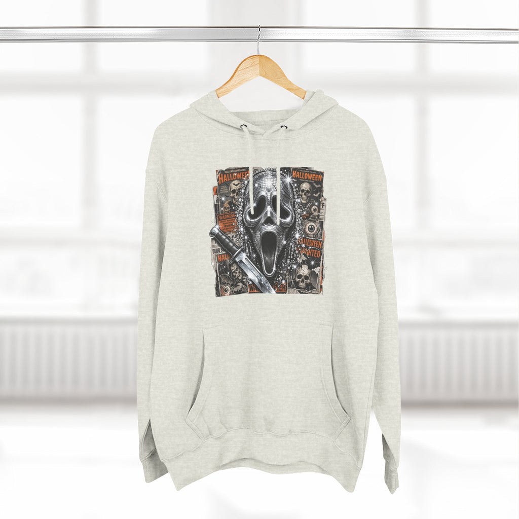 Halloween Horror Nights Hoodie — Haunted Mask & Killer Characters Graphic Pullover