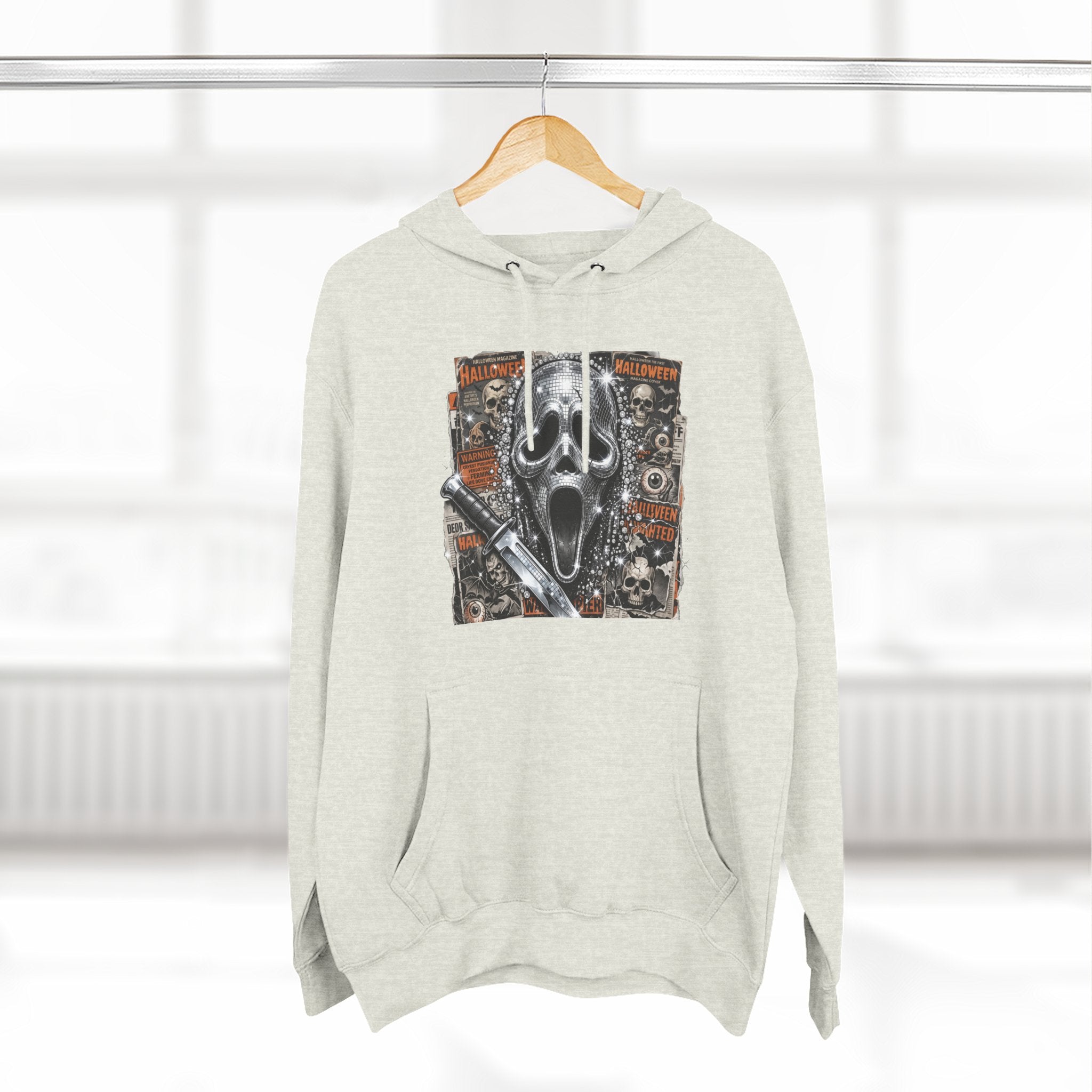 Halloween Horror Nights Hoodie — Haunted Mask & Killer Characters Graphic Pullover