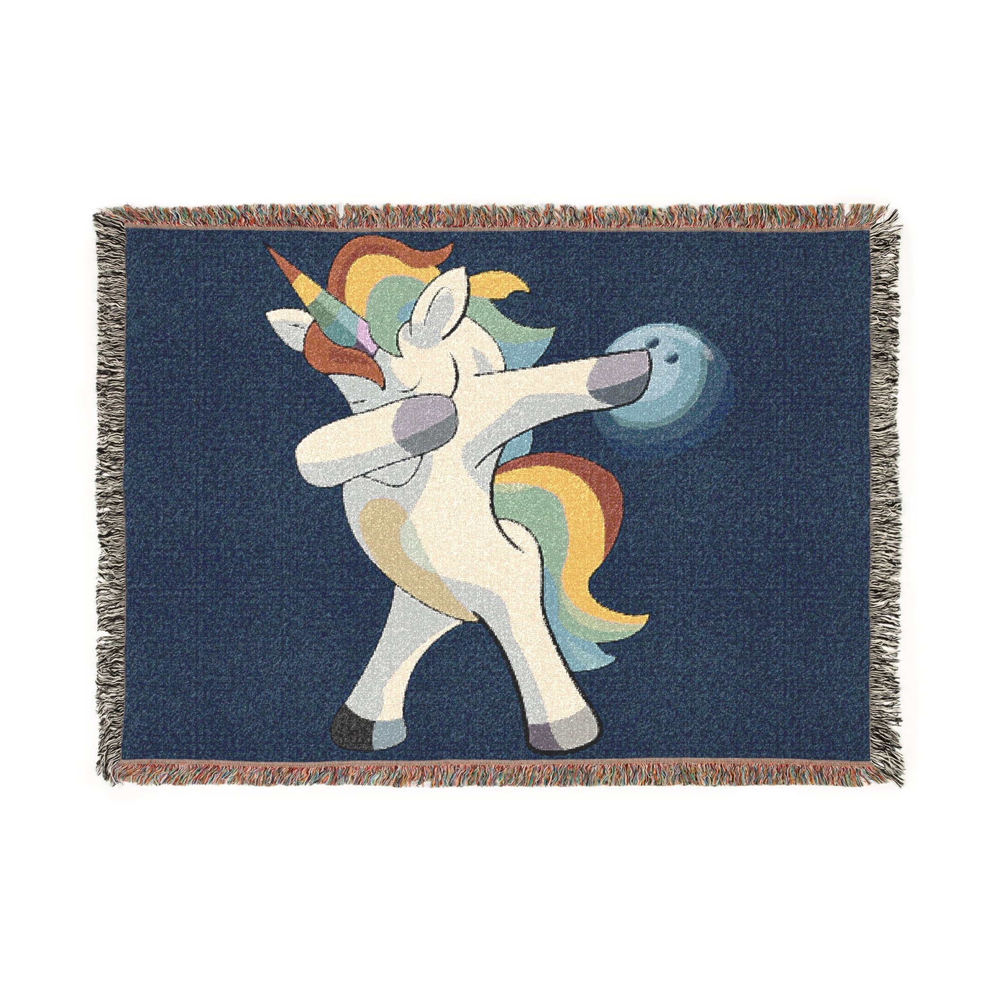 Dabbing Unicorn Woven Blanket — Fun Rainbow Mythical Throw